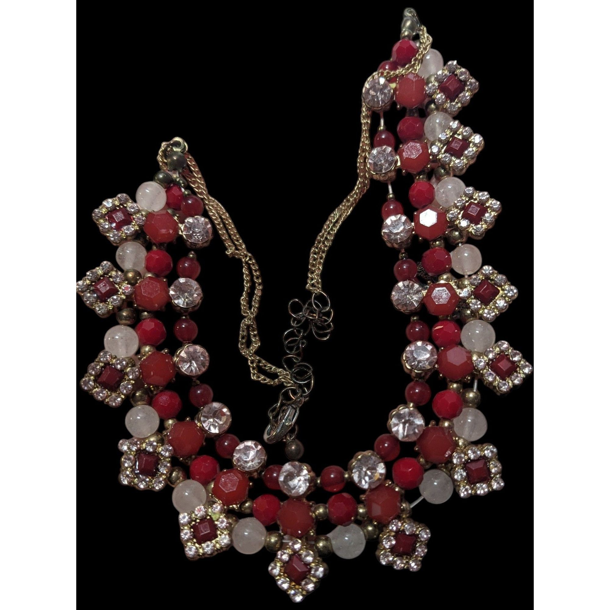 Other Elegant Glam Red And silver Rhinestone Statement Necklace Size ONE SIZE - 4 Thumbnail