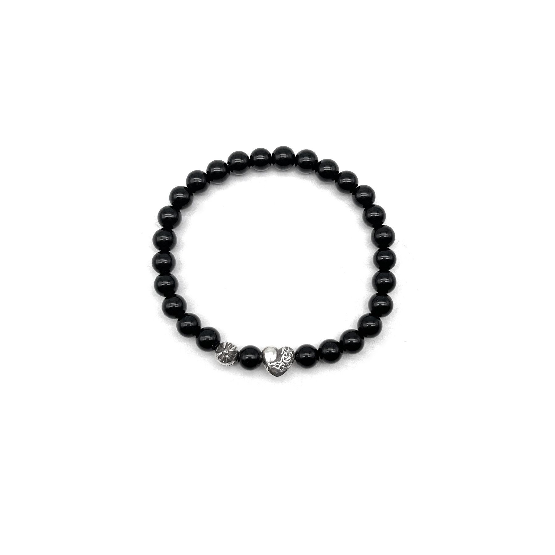 Chrome Hearts Chrome Hearts 6mm Silver Vine Heart Cross Black Bracelet Size ONE SIZE - 1 Thumbnail
