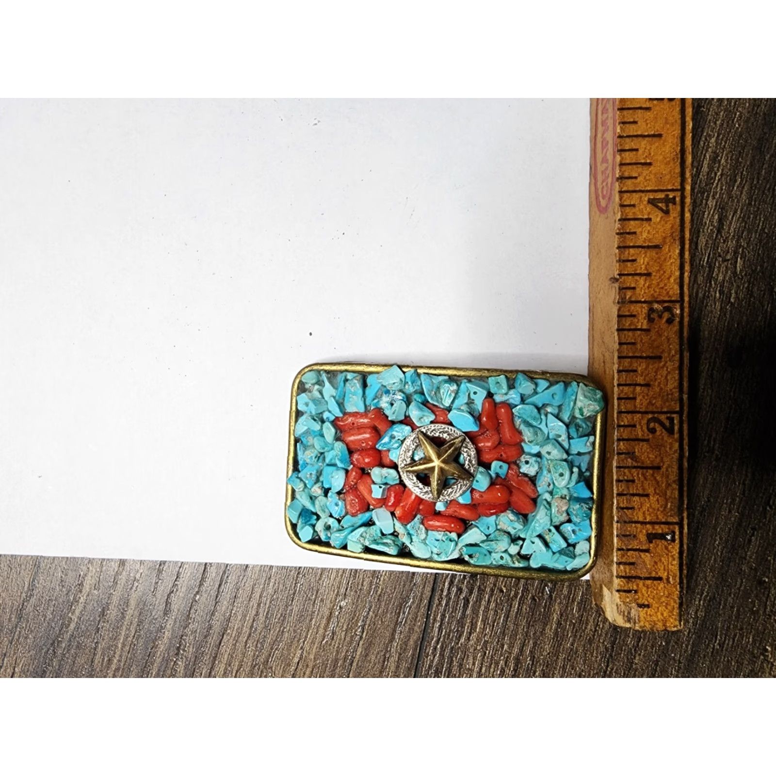 Vintage Vintage Western Belt Buckle Men Women Star Turquoise Red Coral Metal Cowboy Accessories Size ONE SIZE - 3 Thumbnail
