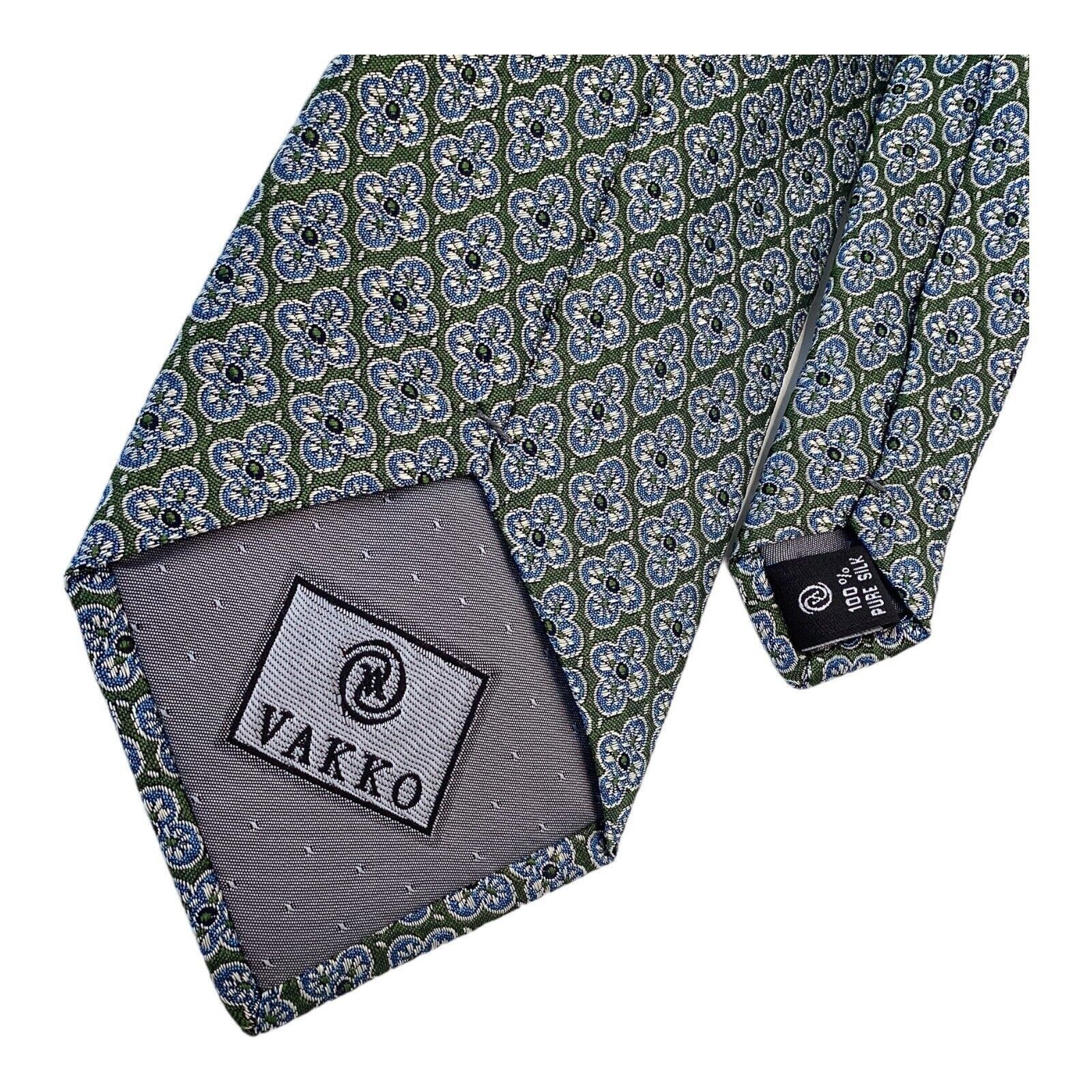 Other VAKKO Green Flower Print Luxury Designer Silk Tie W: 3.5" EX Size ONE SIZE - 4 Thumbnail