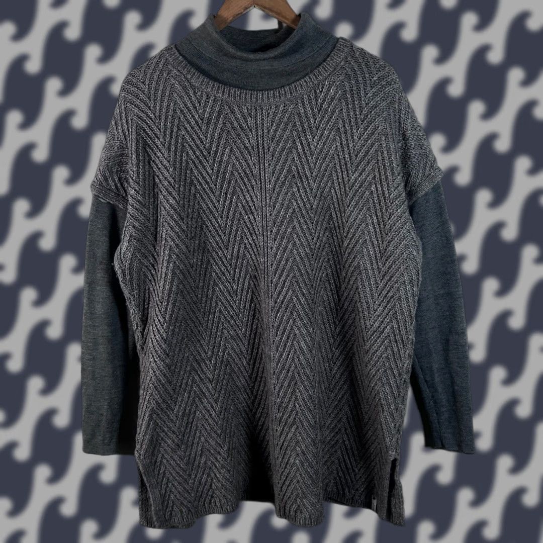 Vintage Woolrich Womens XL Gray Chevron Knit Layered Look Mock Neck Sweater Wool Blend Size XL / US 12-14 / IT 48-50 - 1 Thumbnail