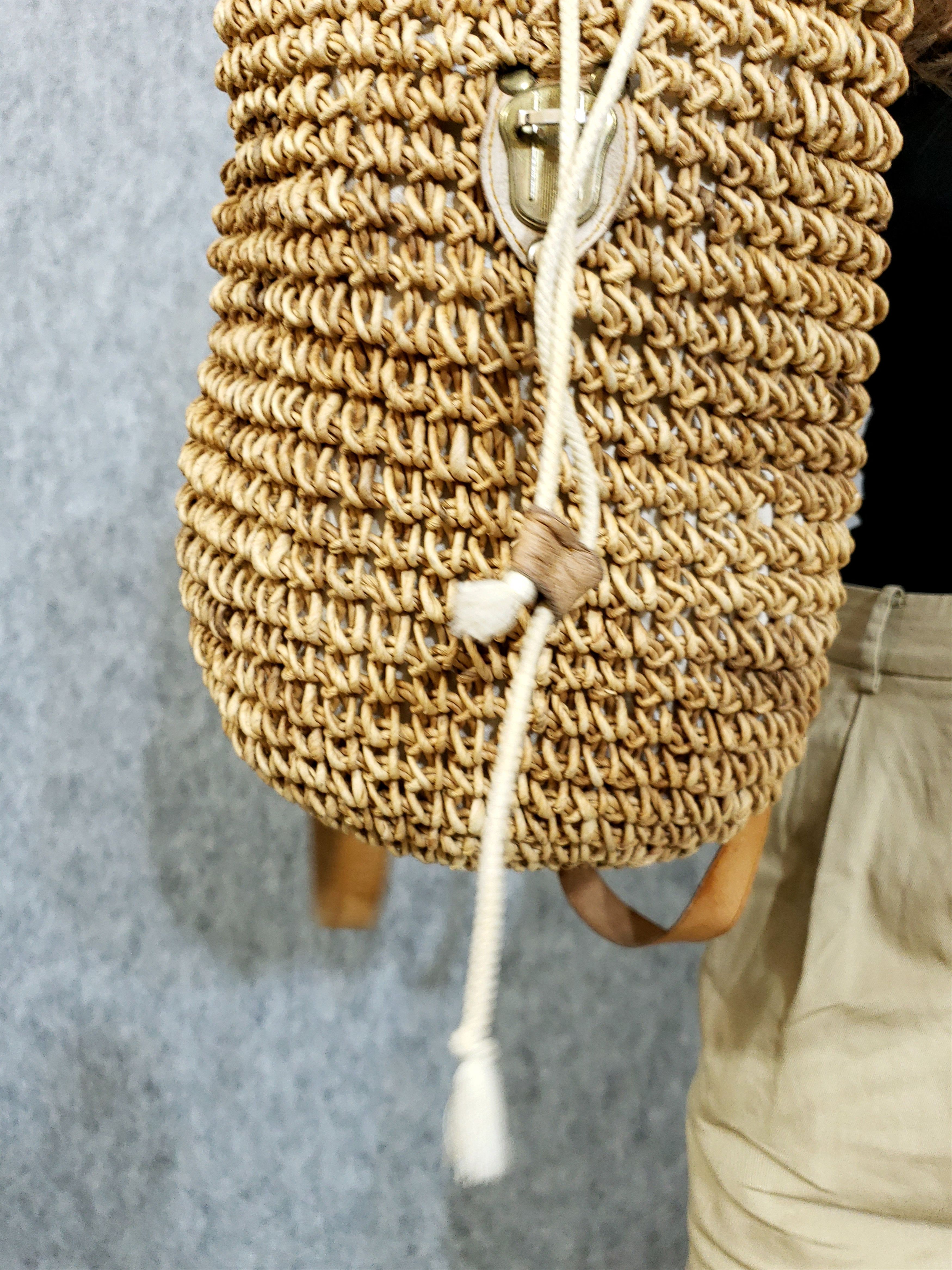 Handmade × Vintage Crown Vintage Wicker Backpack Design Purse Leather Strap Size ONE SIZE - 8 Thumbnail