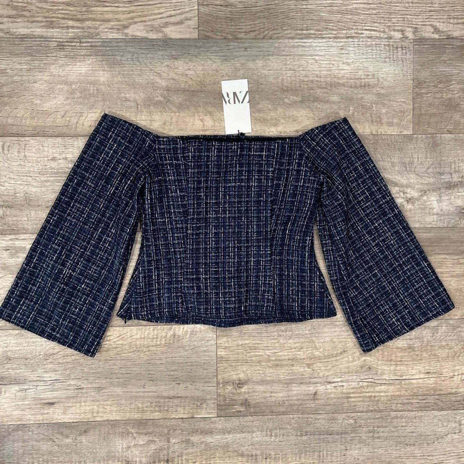 Zara Zara Navy Tweed Off Shoulder Top NWT M Size M / US 6-8 / IT 42-44 - 20 Thumbnail