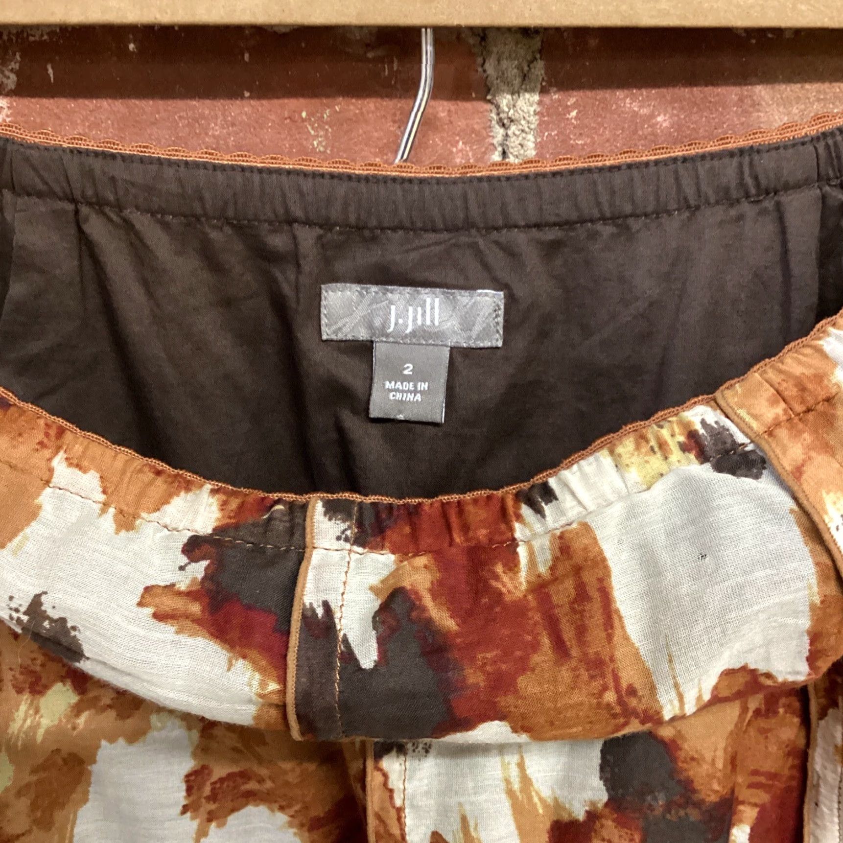J. Jill J. Jill Floral Midi Skirt Summer Orange Brown Women's 2 Multicolor Zipper Flare Lightweight Lined Skirt Mens? Size 26" / US 2 / IT 38 - 3 Thumbnail