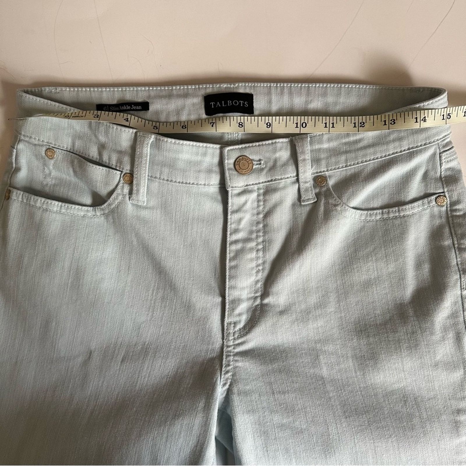 Robert Talbott TALBOTS Slim Ankle Jean Women’s size 6 Pale Blue Green Size 28" / US 6 / IT 42 - 6 Thumbnail