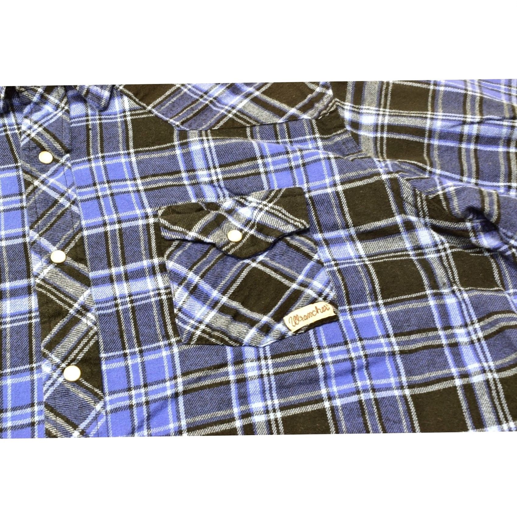 Wrangler WRANGLER Wrancher Men 2X Blue Black Plaid Flannel Western Pearl Snap Long Sleeve Shirt Size US XXL / EU 58 / 5 - 6 Thumbnail