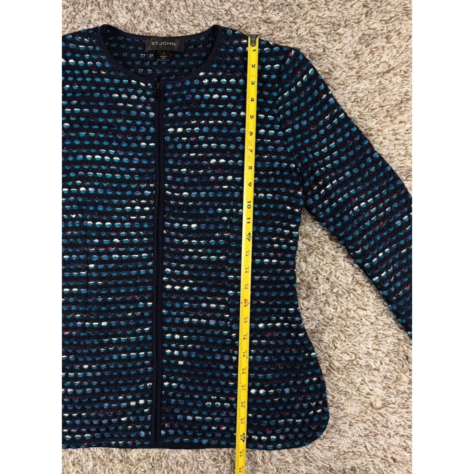St. John St. John Textured Knit Zip Front Jacket Sweater Size 6 Made USA Women Crewneck Full Zip Blue Knit Fall Winter Spring Regular Shirt/Hoodie? Size M / US 6-8 / IT 42-44 - 5 Thumbnail