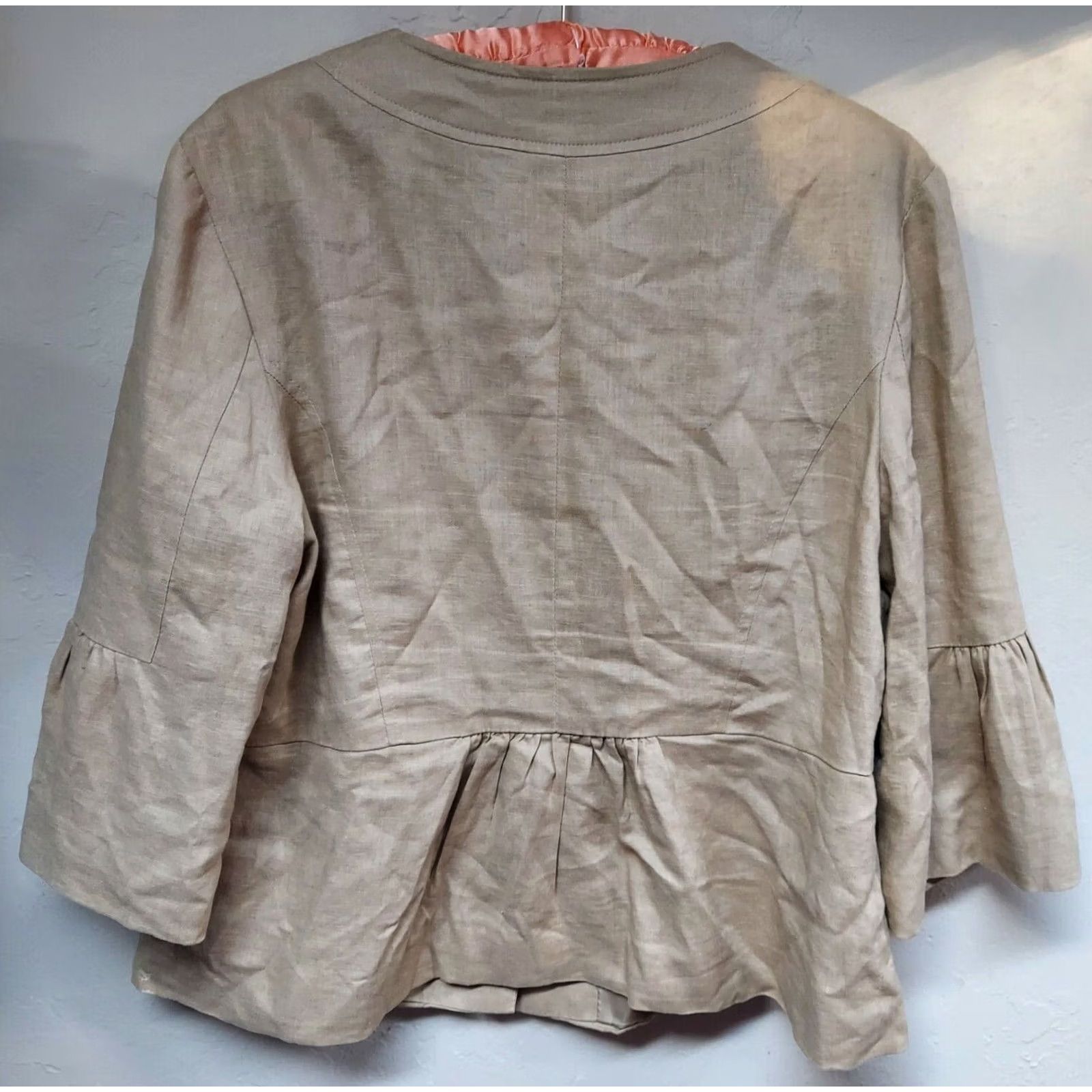 George George ME Button Front Peplum Blazer Jacket Womens 14 Khaki Linen Blend Blazer Jacket Beige Fall Spring Summer Regular Womens Size XL / US 12-14 / IT 48-50 - 2 Thumbnail