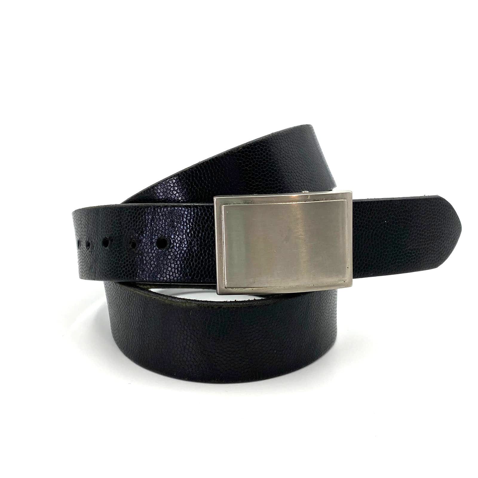 Coach Belt Lizard Textured Leather Black Silver 35