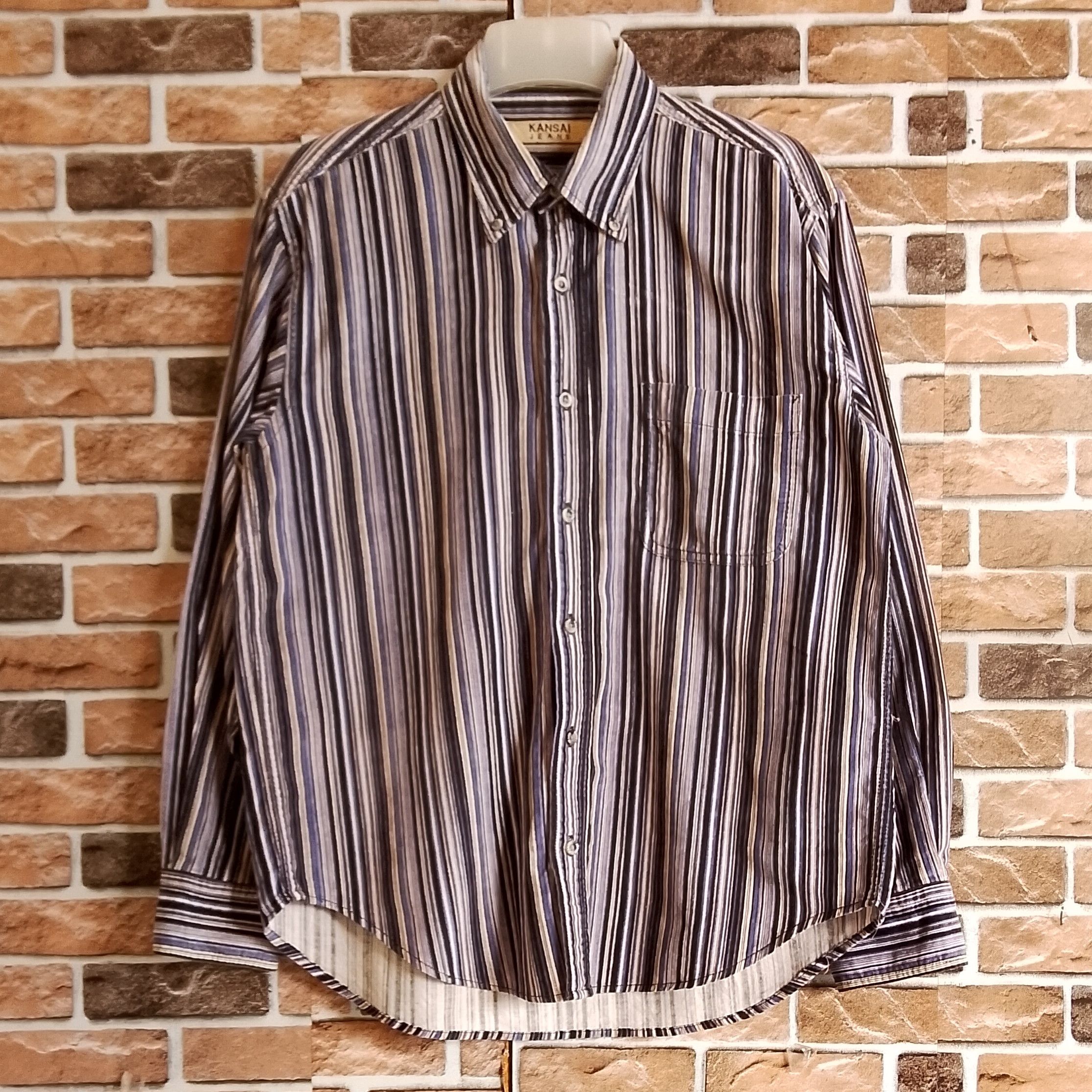 Kansai Yamamoto Multicolor Striped Corduroy Long Sleeve Shirt Size US M / EU 48-50 / 2 - 1 Thumbnail