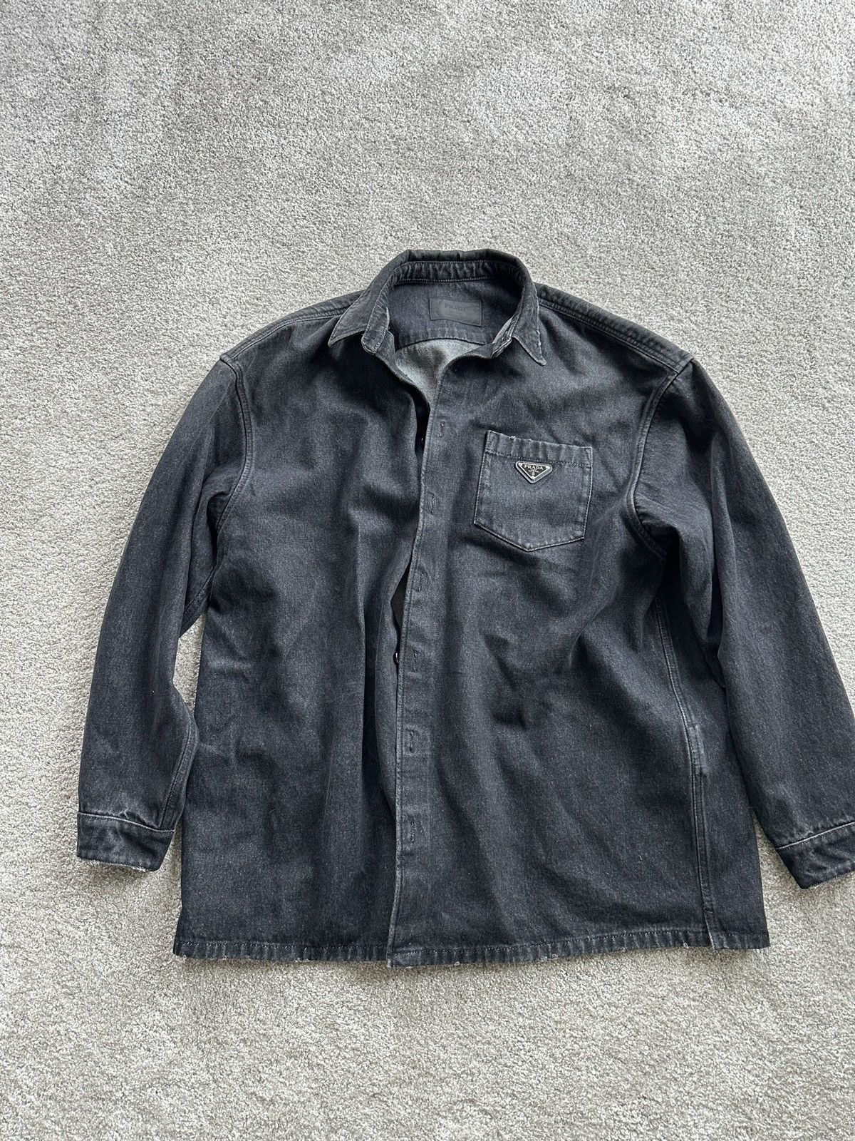 Image of Oversized Denim Prada Shirt in Black, Men's (Size XL)