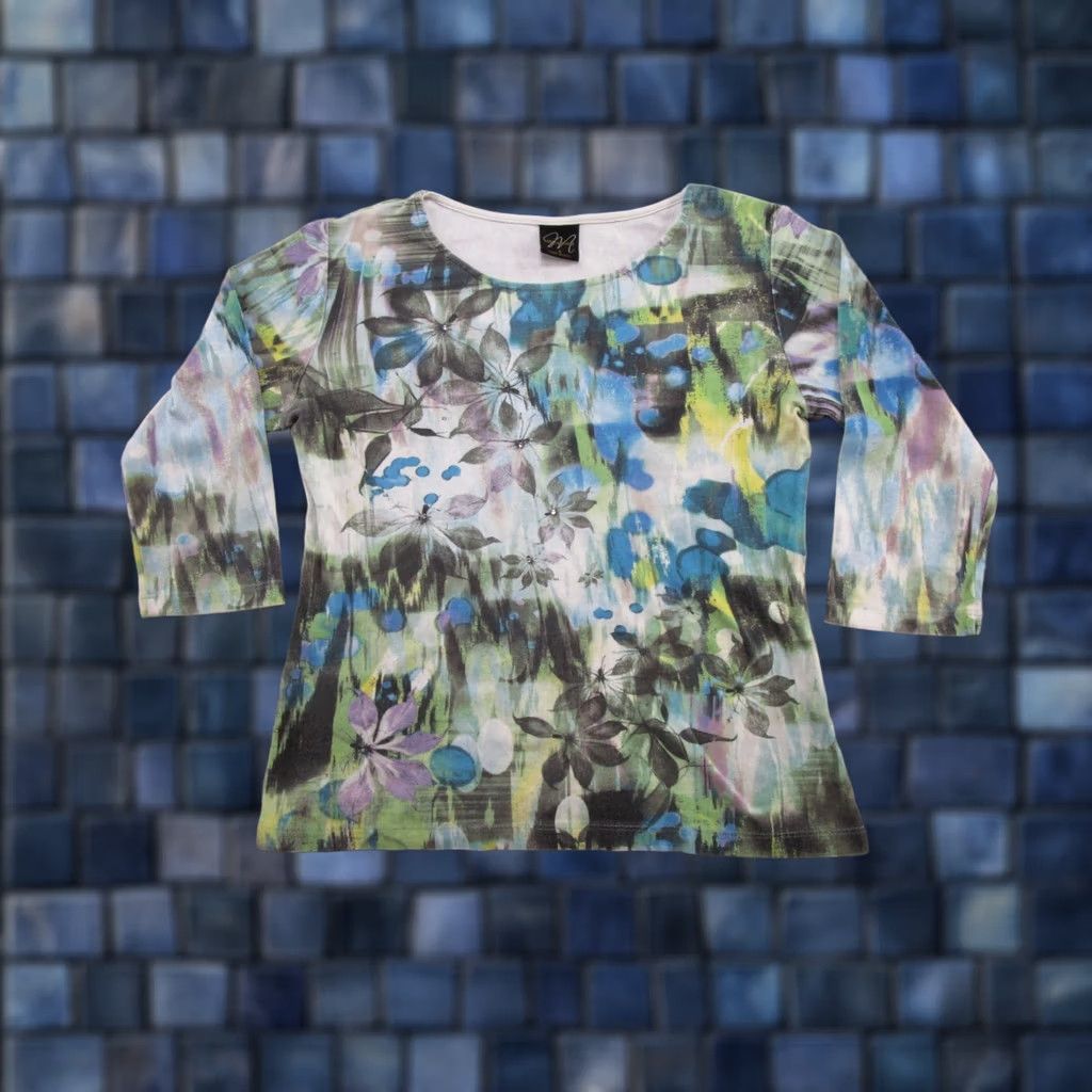 Katin Katina Marie Geometric Shirt 3/4 Sleeve Colorful Multicolor Shirt Size S USA Made Women T-Shirt Casual Stripe? Size S / US 4 / IT 40 - 1 Thumbnail