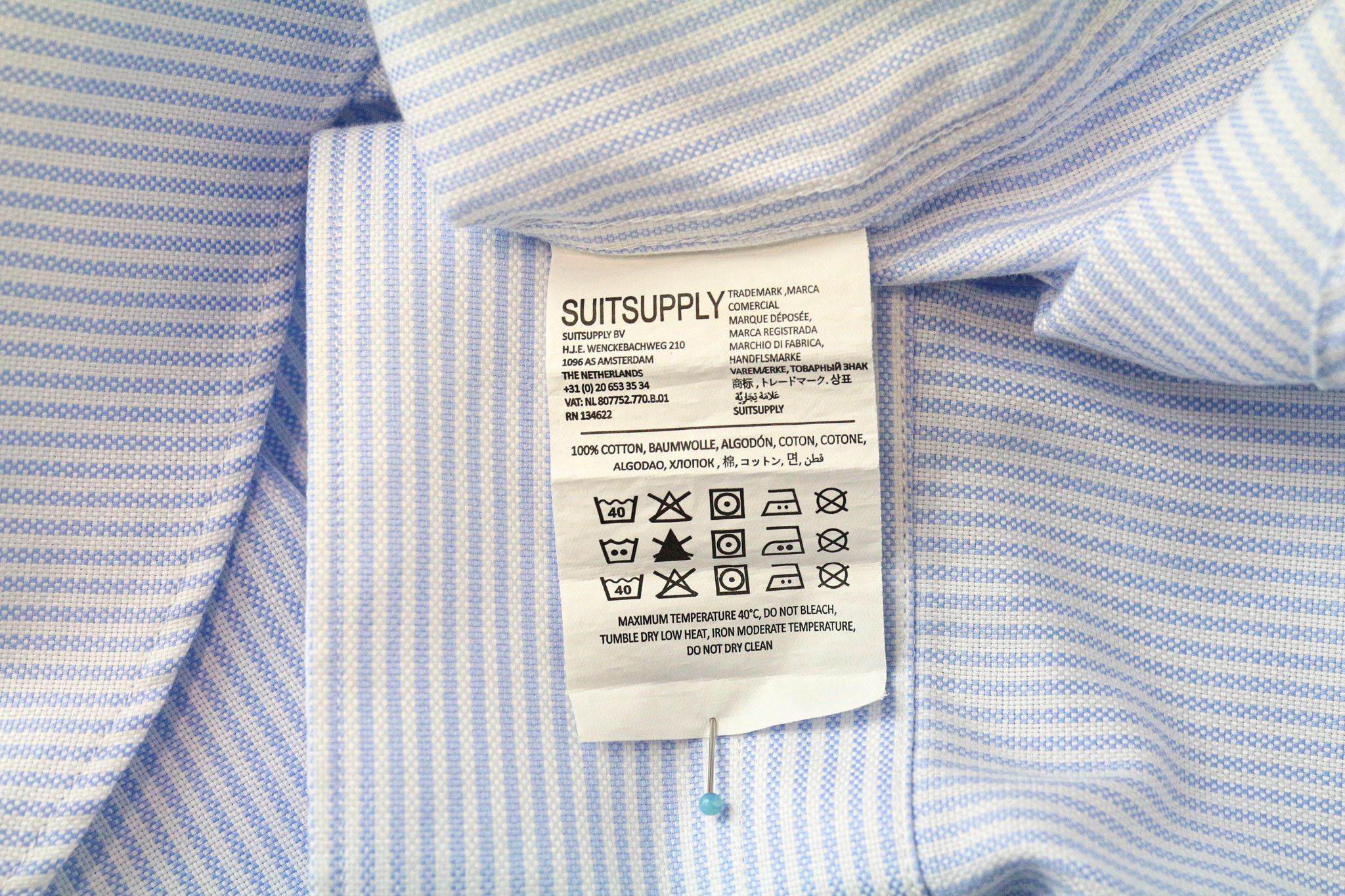 Suitsupply 44/17 1/2 Extra Slim Blue Cotton Striped Shirt 78790 Size 44R - 6 Thumbnail