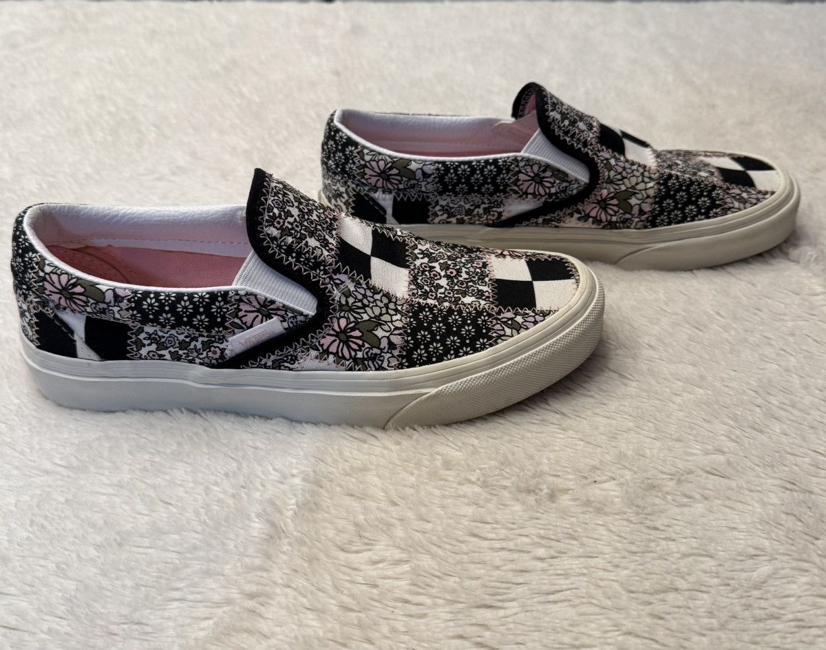 Vans EUC Vans Floral Patchwork Checkered Slip on in Marshmallow Size US 5.5 / EU 38 - 1 Thumbnail