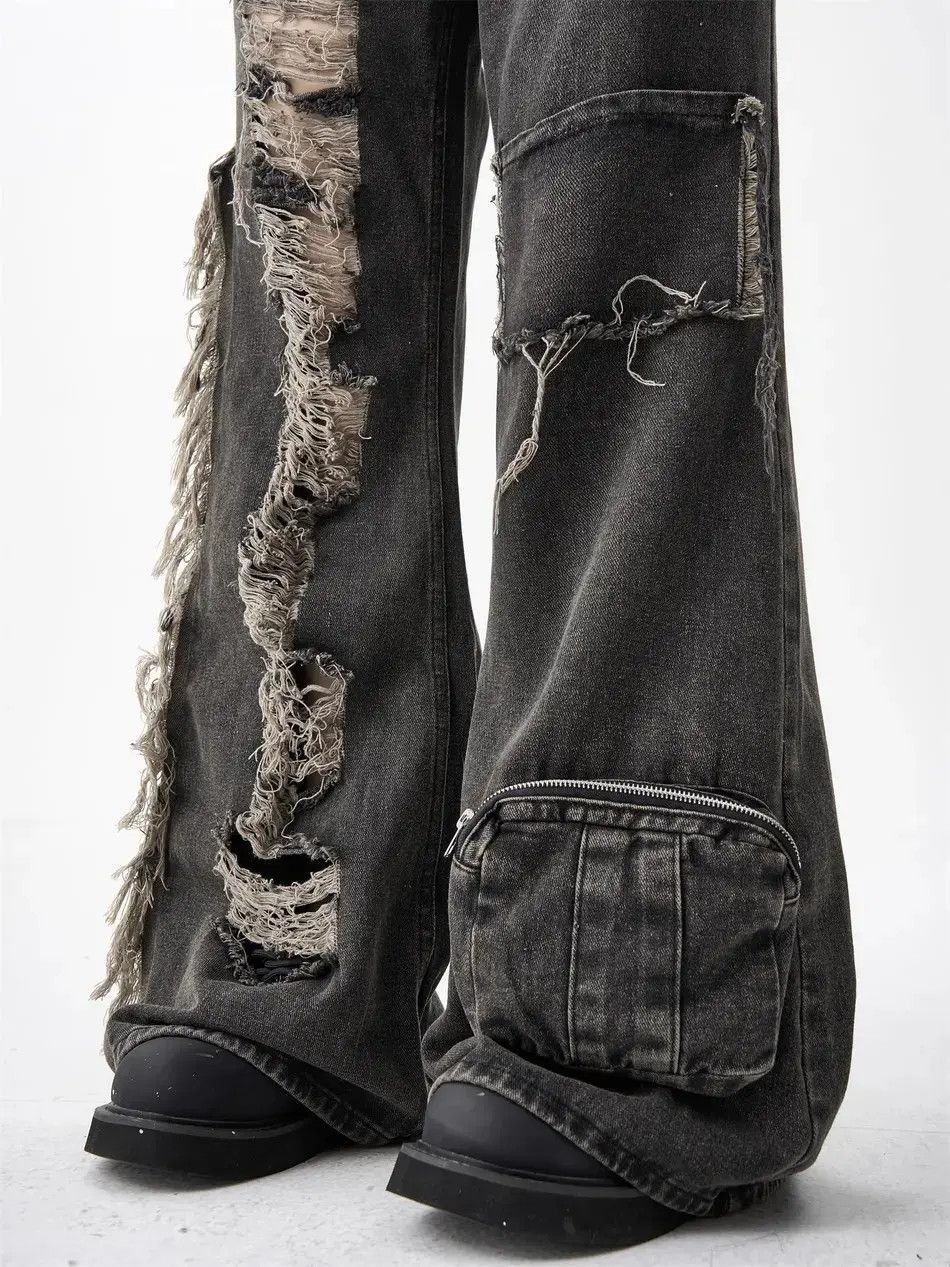 Japanese Brand Loose wide leg distressed jeans Size US 32 / EU 48 - 3 Thumbnail
