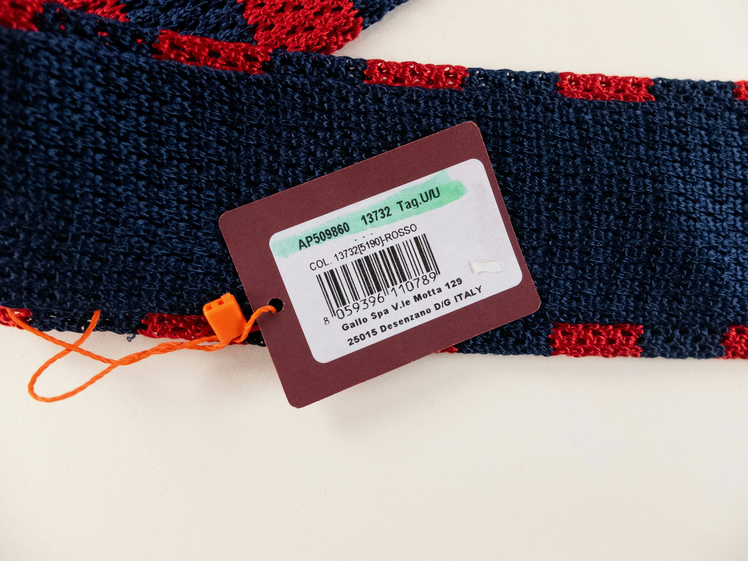 Other GALLO red & navy blue striped knit skinny silk tie NWT Size ONE SIZE - 3 Thumbnail