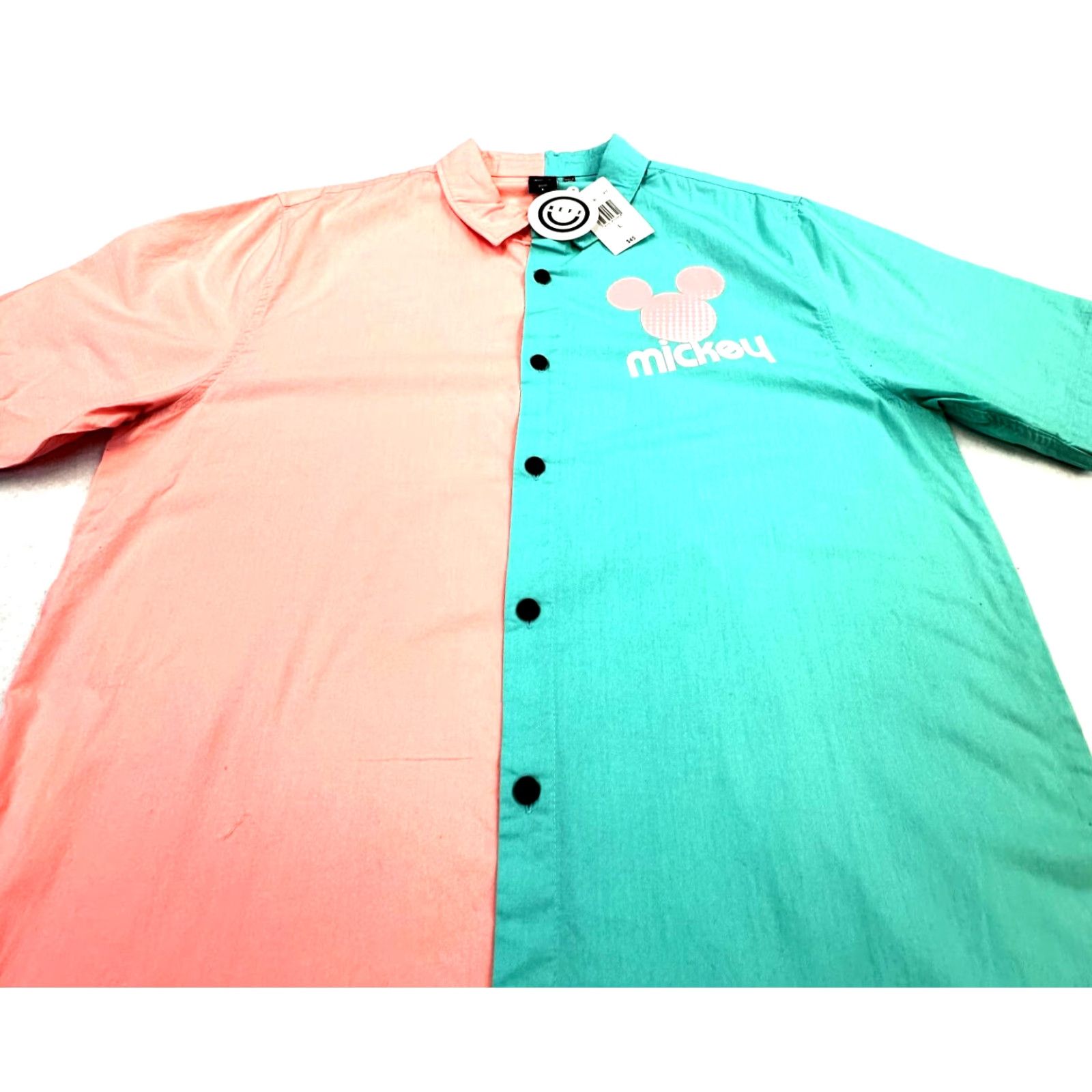 Disney Disney Neff Mickey Button-Down Short Sleeve Colorblock Shirt Mens L Pink Teal Aqua Multicolor 90s Theme Usa Cartoon Casual Hawaii Size US 33 - 3 Thumbnail