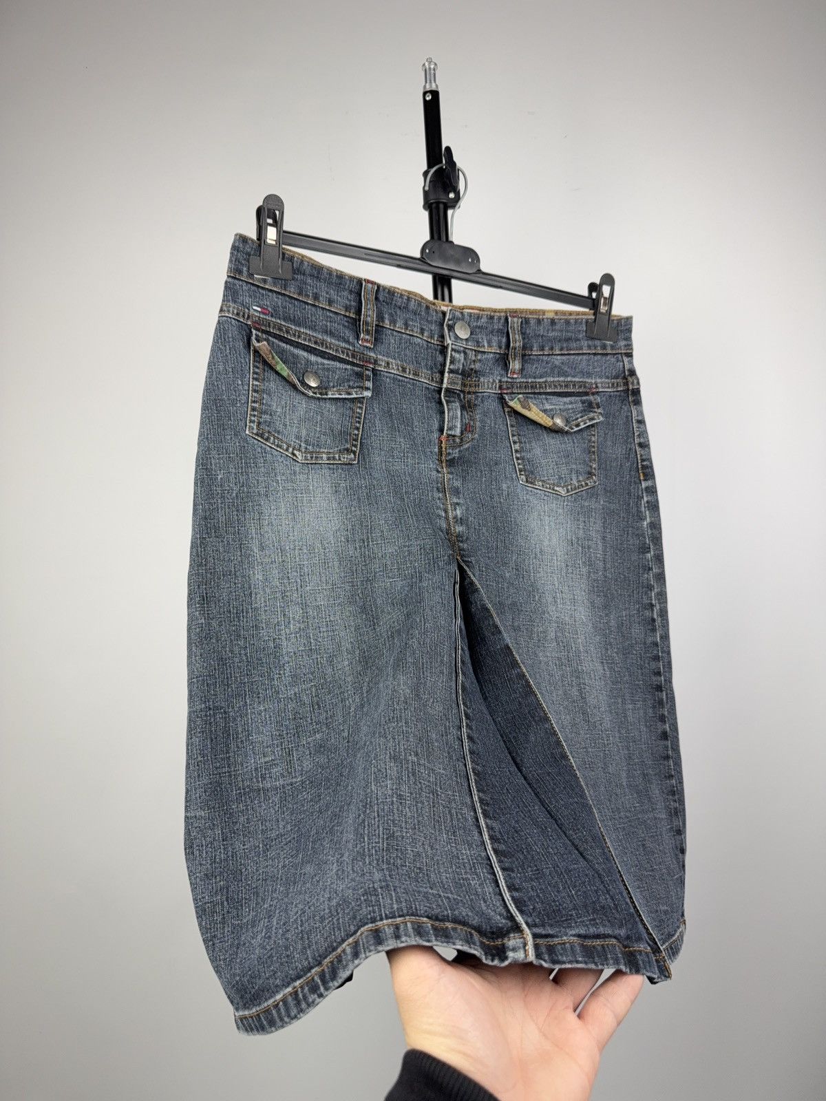 Tommy Hilfiger Retro Vintage 00s Y2K Tommy Hilfiger Denim Midi Skirt Size 31" - 2 Thumbnail