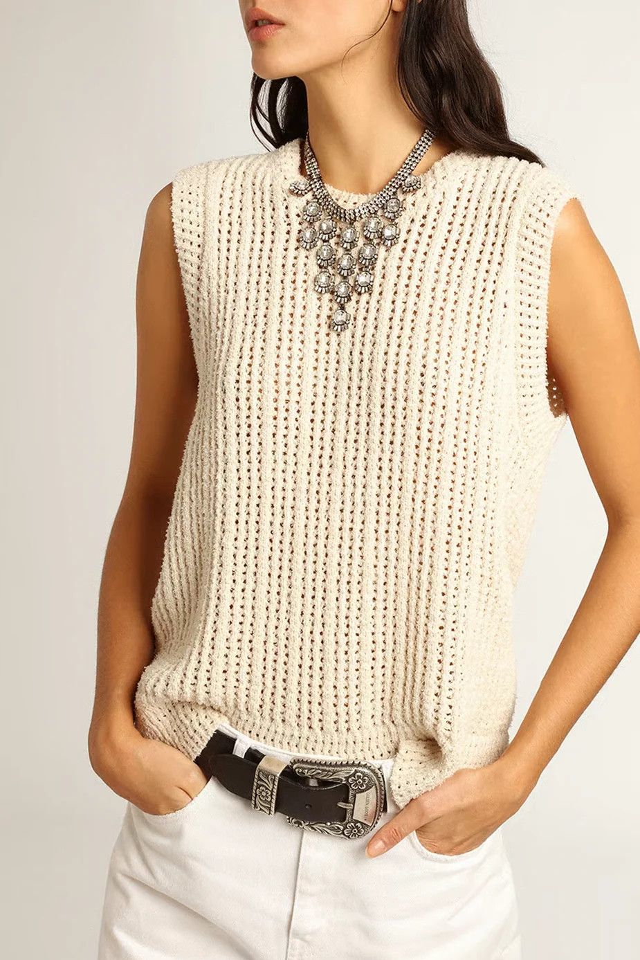 Golden Goose o1y0825 Sleeveless Sweater in Cream Size S / US 4 / IT 40 - 3 Thumbnail