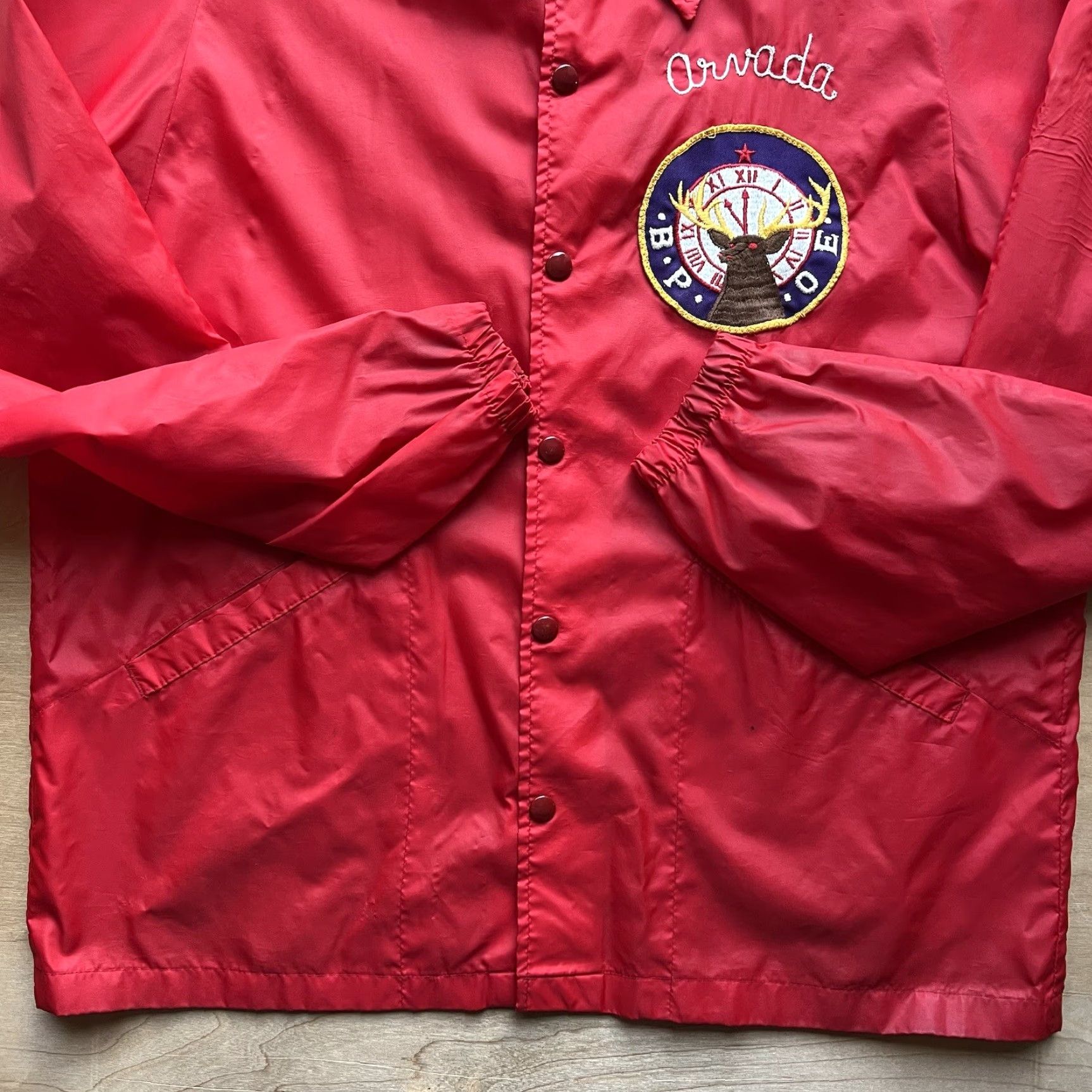 Vintage Vintage Swingster FFA Jacket L Red 70s Workwear USA Nylon Softshell Button Logo Coat, Mens, Regular, All Seasons, Collared, Lined, Short Jacket Size US L / EU 52-54 / 3 - 5 Thumbnail
