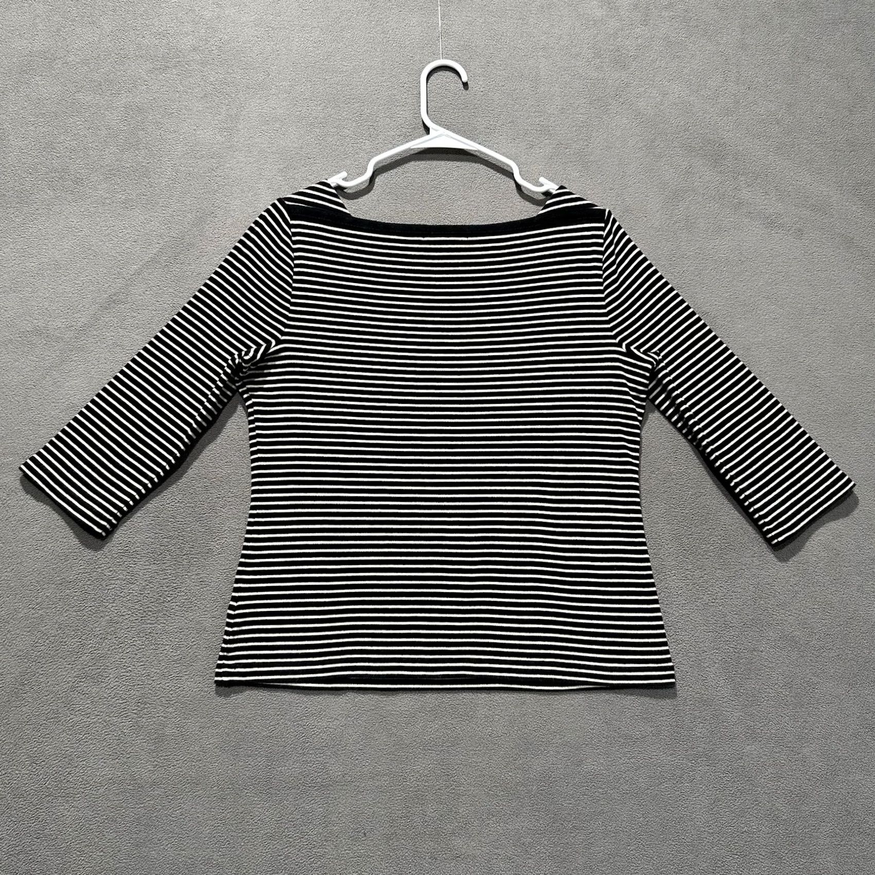 Vintage American Living Shirt Womens Large Black/Ivory Striped Square Neck 3/4 Sleeve Size L / US 10 / IT 46 - 2 Thumbnail