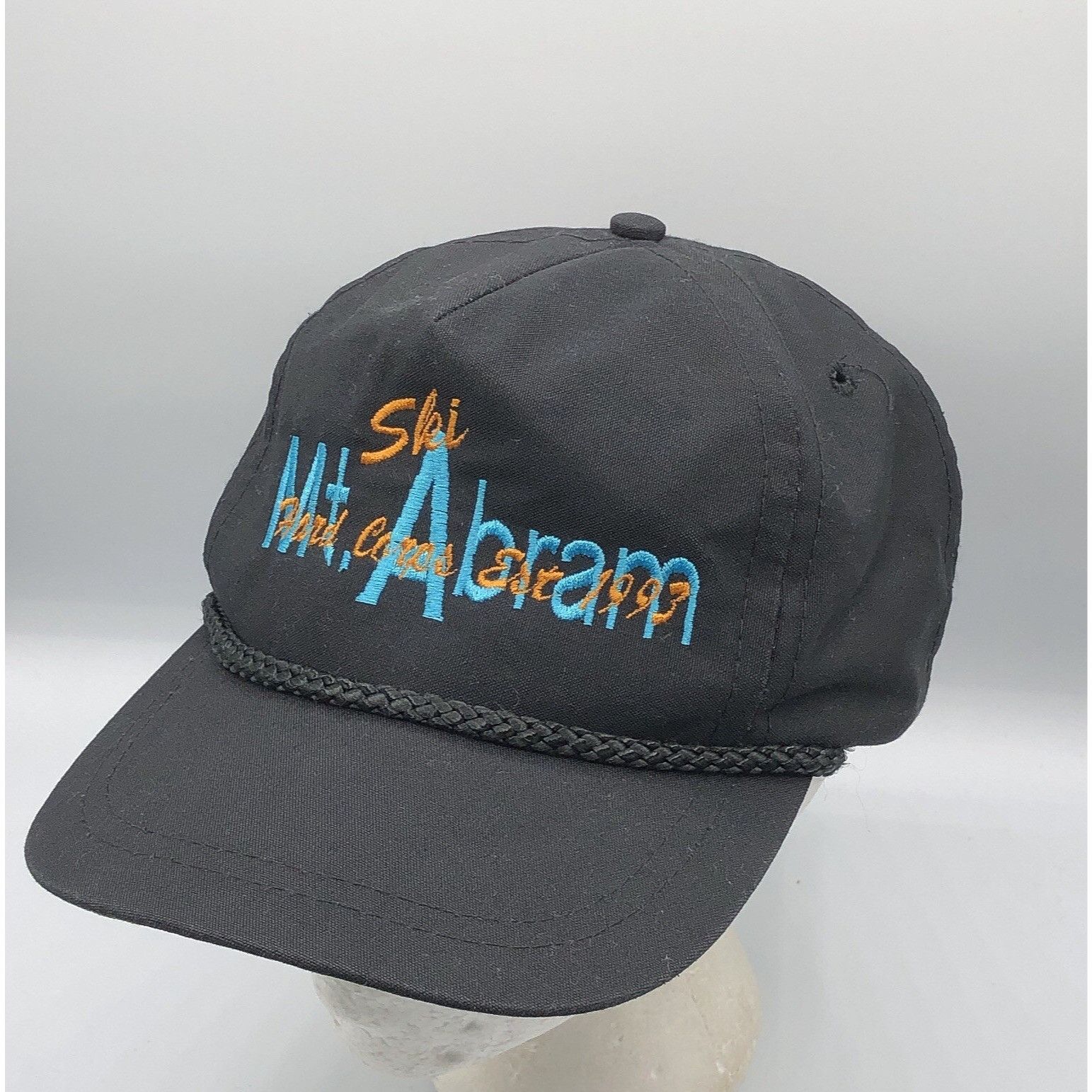Vintage Vintage Ski Mt Abrom Black Rope Hat Leather Strapback Size ONE SIZE - 13 Thumbnail