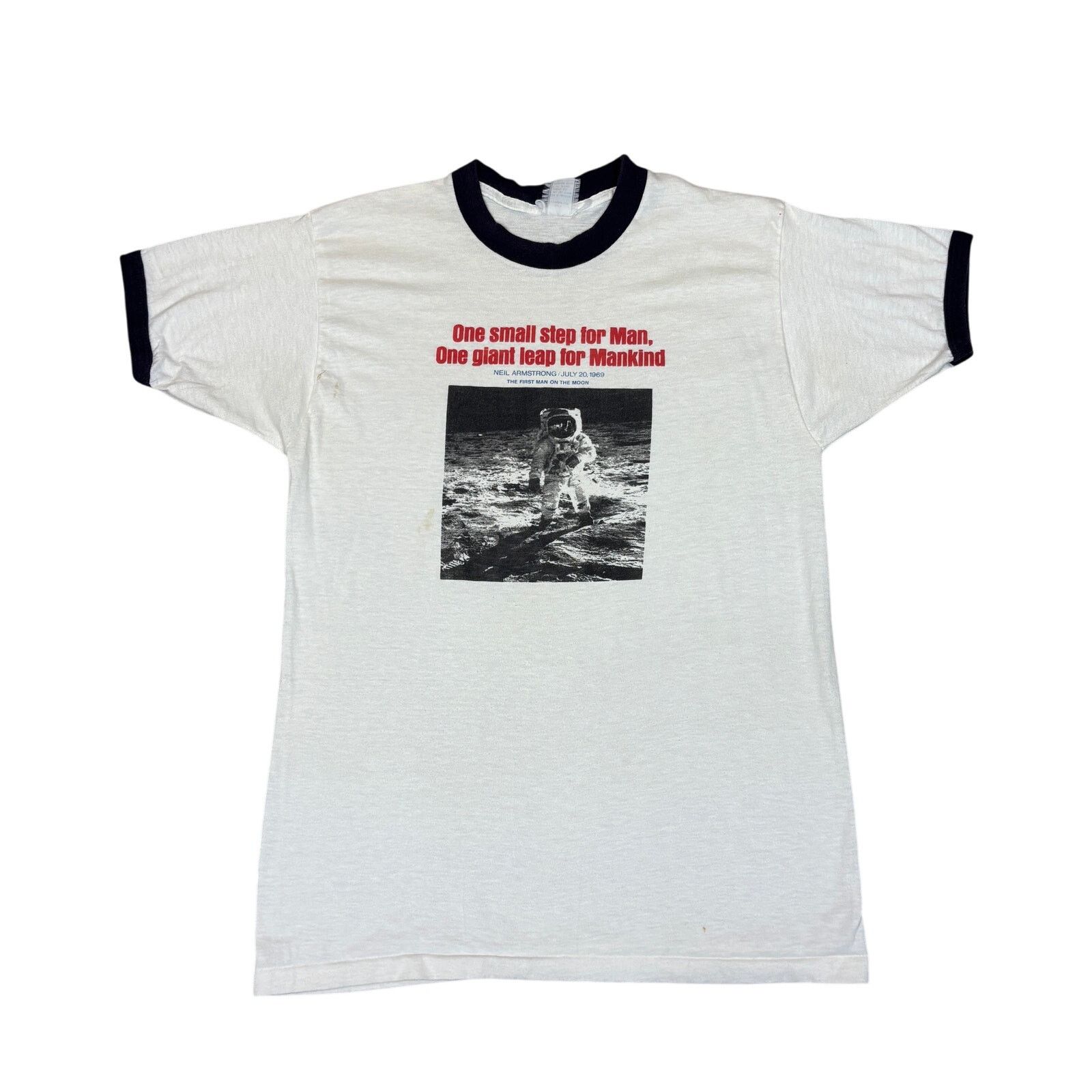 Vintage VTG 80s Moon Landing Ringer T Shirt Men''s Small Armstrong Size US S / EU 44-46 / 1 - 1 Thumbnail