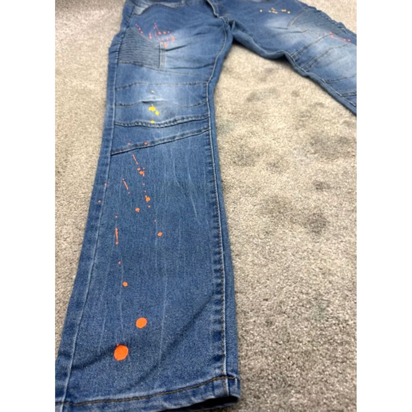 Vintage M Society Jeans Mens 36x32 Blue Denim Distressed Skinny Paint Splatter Ribbed Jeans Size US 36 / EU 52 - 4 Thumbnail