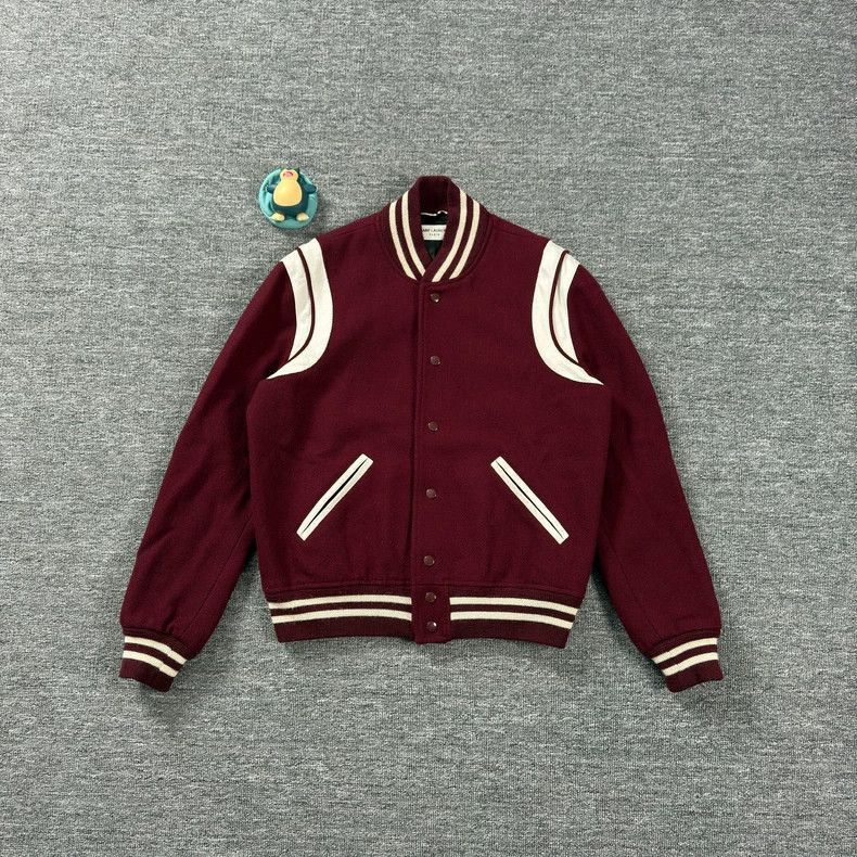 Saint Laurent Paris Stylish Burgundy Varsity Baseball Jacket-2505 Size US XL / EU 56 / 4 - 1 Thumbnail