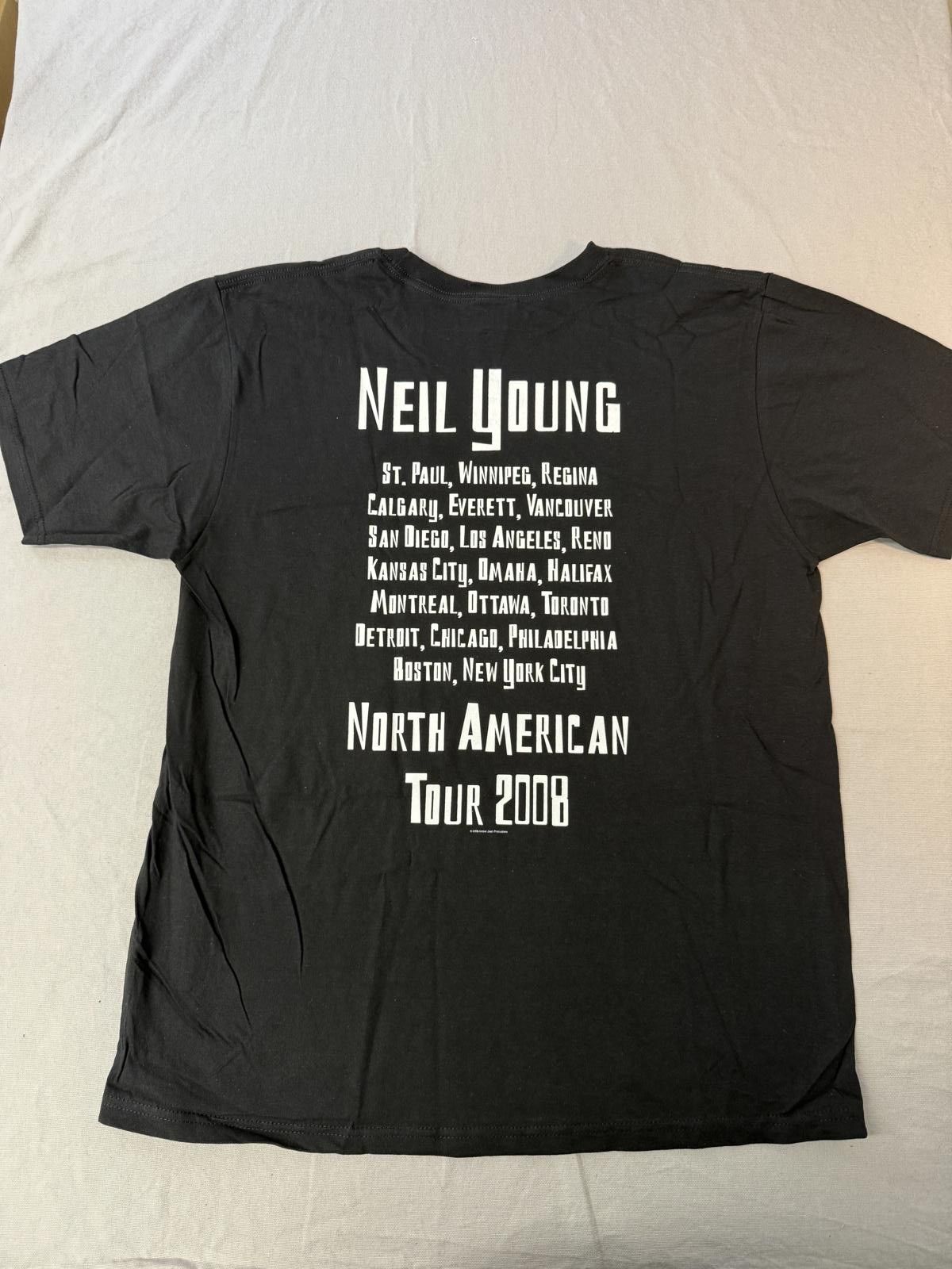 Designer Neil Young T-shirt 2008 Tour North American Black Tee - L Size US L / EU 52-54 / 3 - 6 Thumbnail