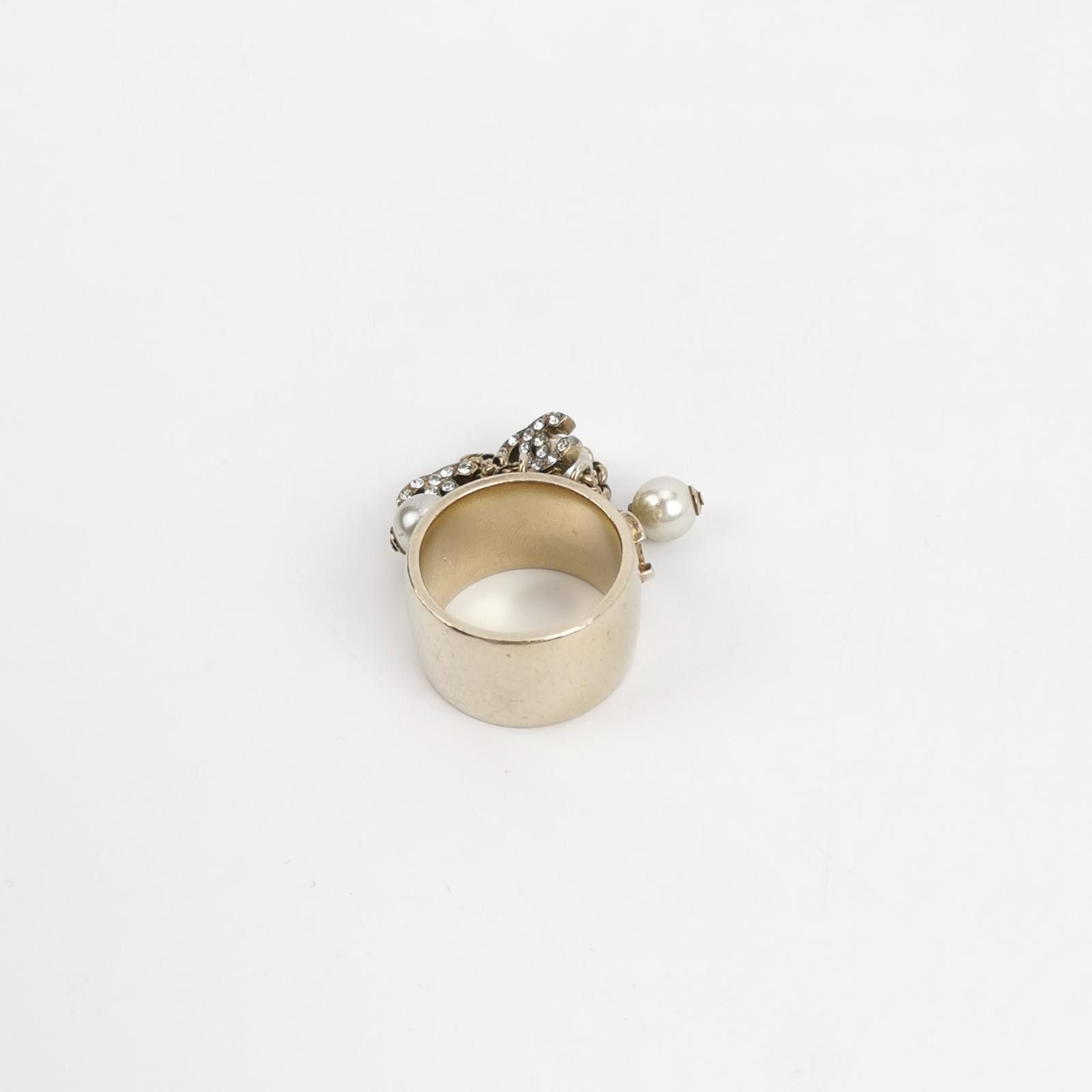 Chanel Chanel Imitation Crystal and Pearl Letter Double C Ring Siz Size ONE SIZE - 3 Thumbnail