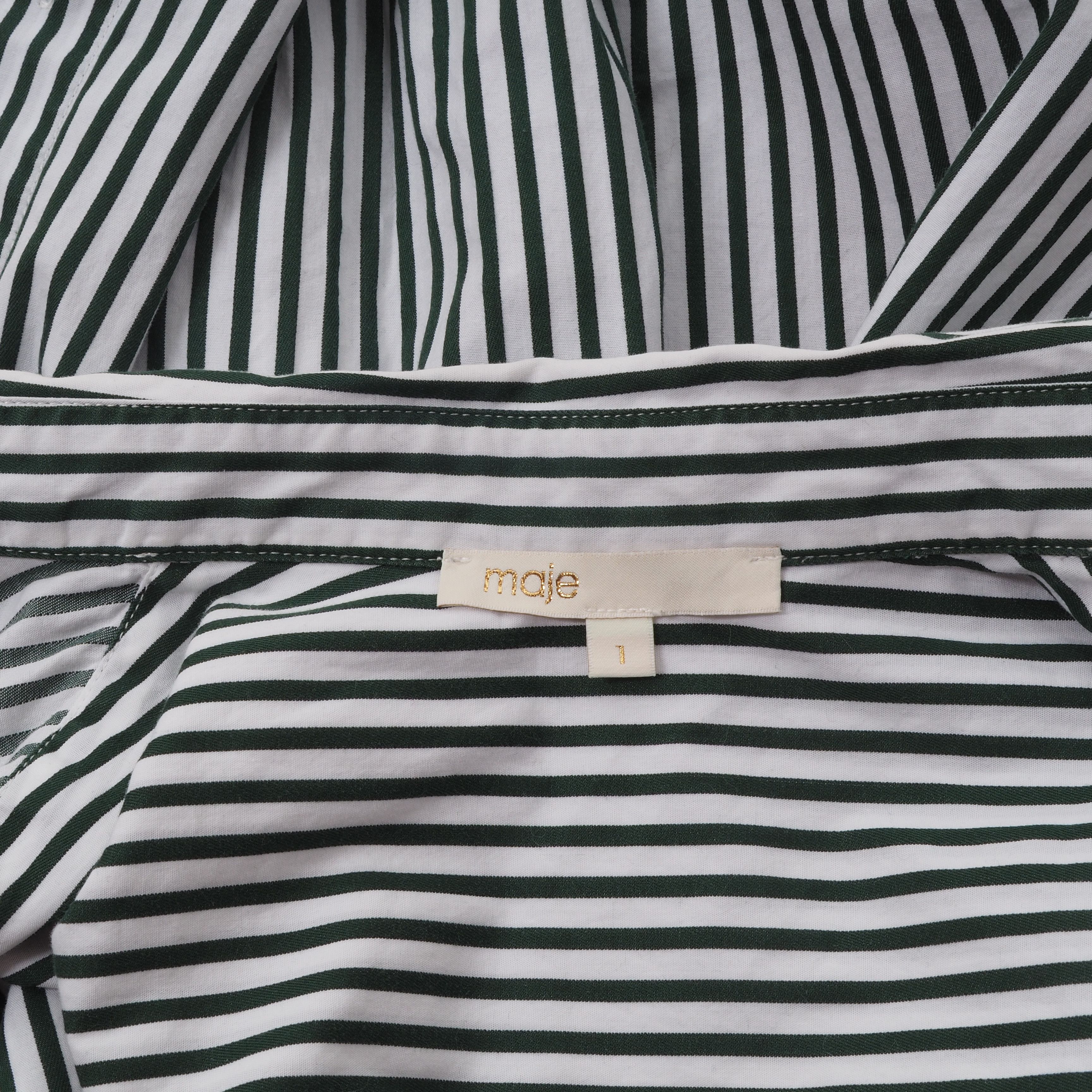 Maje Maje Paris Women's Green White Stripe Cotton Blouse Shirt Size S / US 4 / IT 40 - 6 Thumbnail