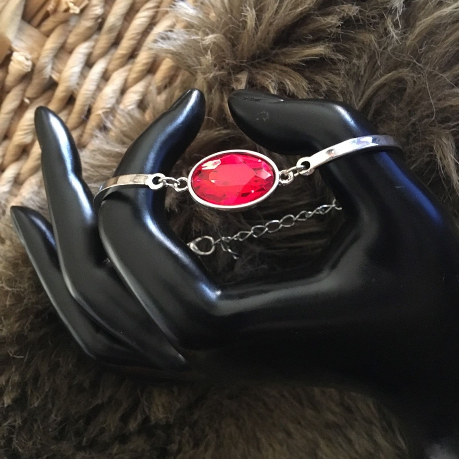 Jewelry Silver tone faceted oval cut faux ruby bracelet Size ONE SIZE - 1 Thumbnail