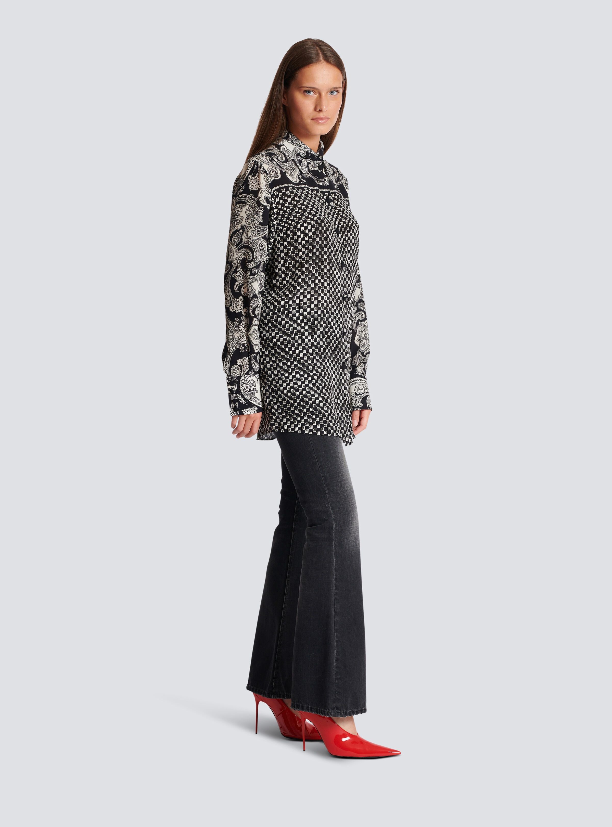 Balmain o1s1wg110825 Paisley Print Silk Shirt in Black Size L / US 10 / IT 46 - 2 Thumbnail