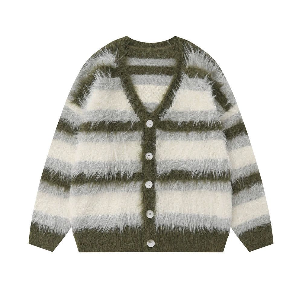 Vintage Men's loose casual striped V-neck knitted cardigan Size US M / EU 48-50 / 2 - 1 Thumbnail