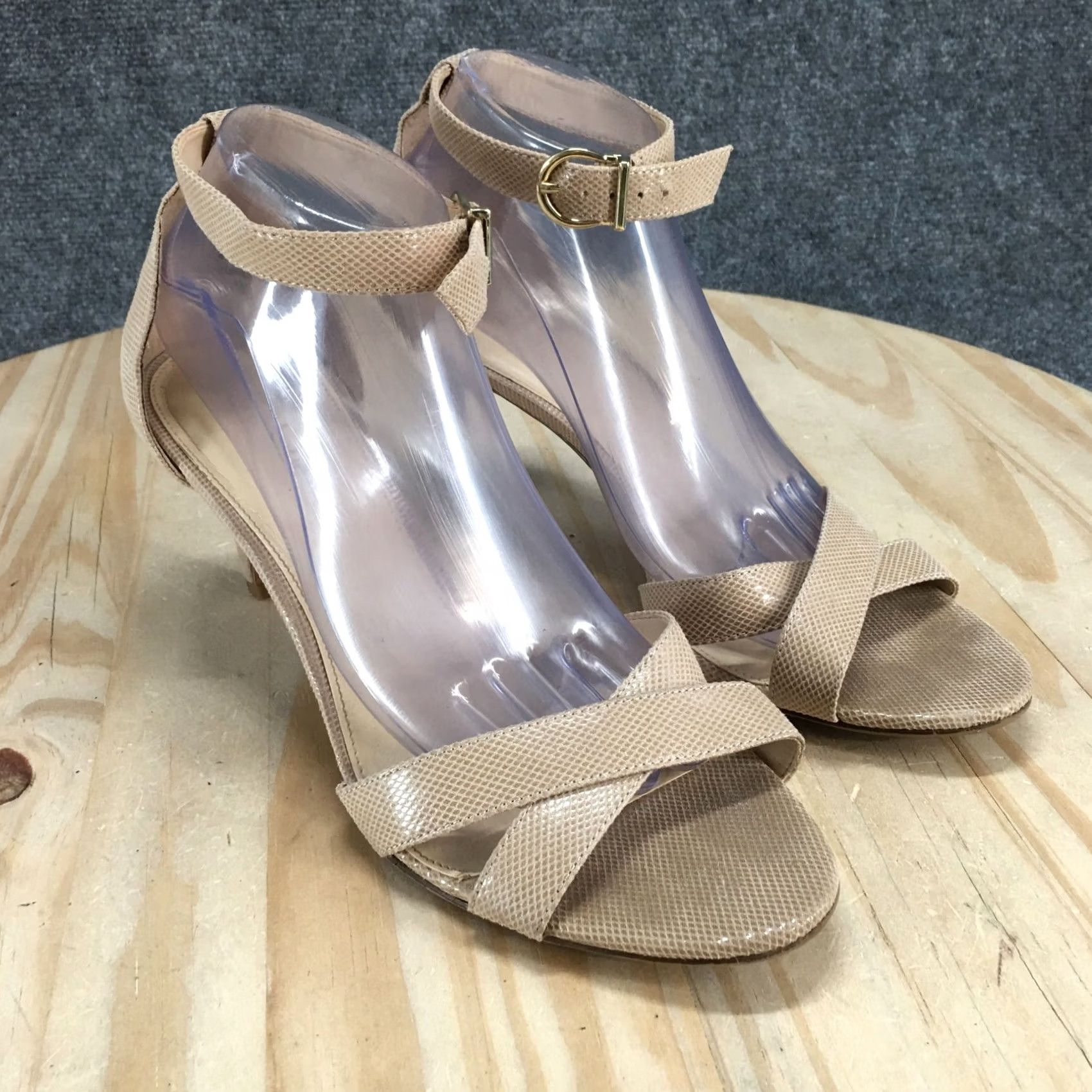 Vintage Kelly & Katie Heels Womens Strappy Beige Fabric Open Toe Casual Stiletto Size 10 Shoes Burnished Buckle Platform Womens Shoes Size US 8 / IT 38 - 3 Thumbnail
