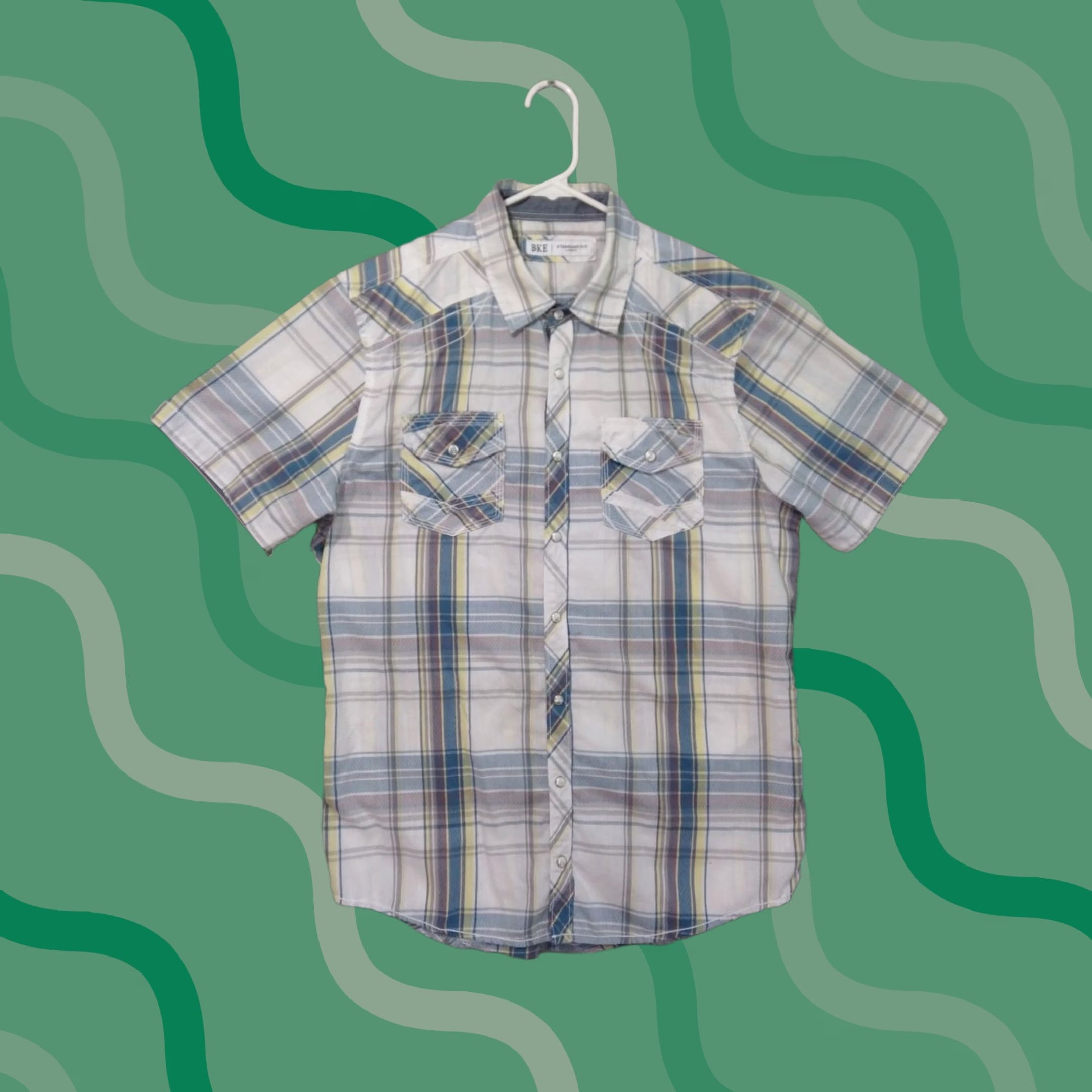 Vintage BKE Buckle Shirt Mens Large White Plaid Standard Fit Short Sleeve Button Up Size US L / EU 52-54 / 3 - 1 Thumbnail
