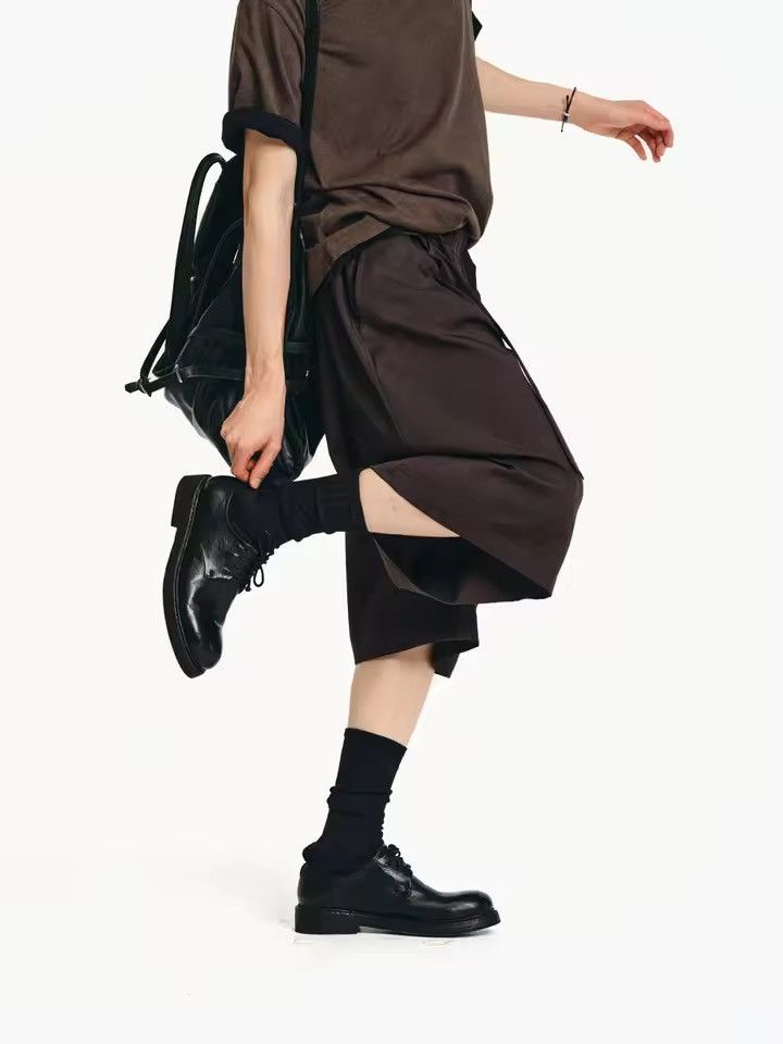 Summer Loose Brown Casual Double-Belt Shorts, Men's (Size 30)