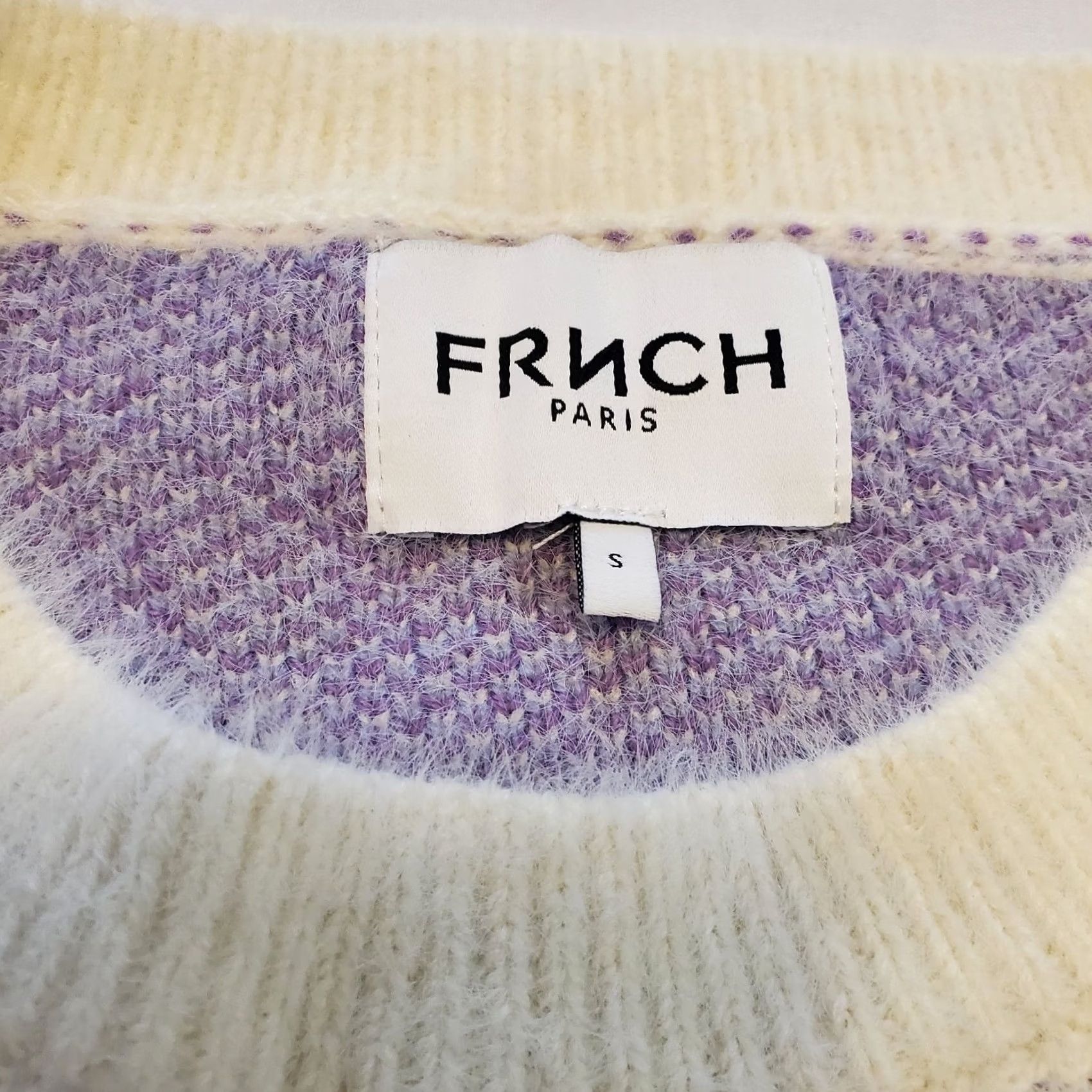 Vintage FRNCH womens Floral Sweater White Purple Sz S Embroidered Applique Preppy Boho Size S / US 4 / IT 40 - 4 Thumbnail