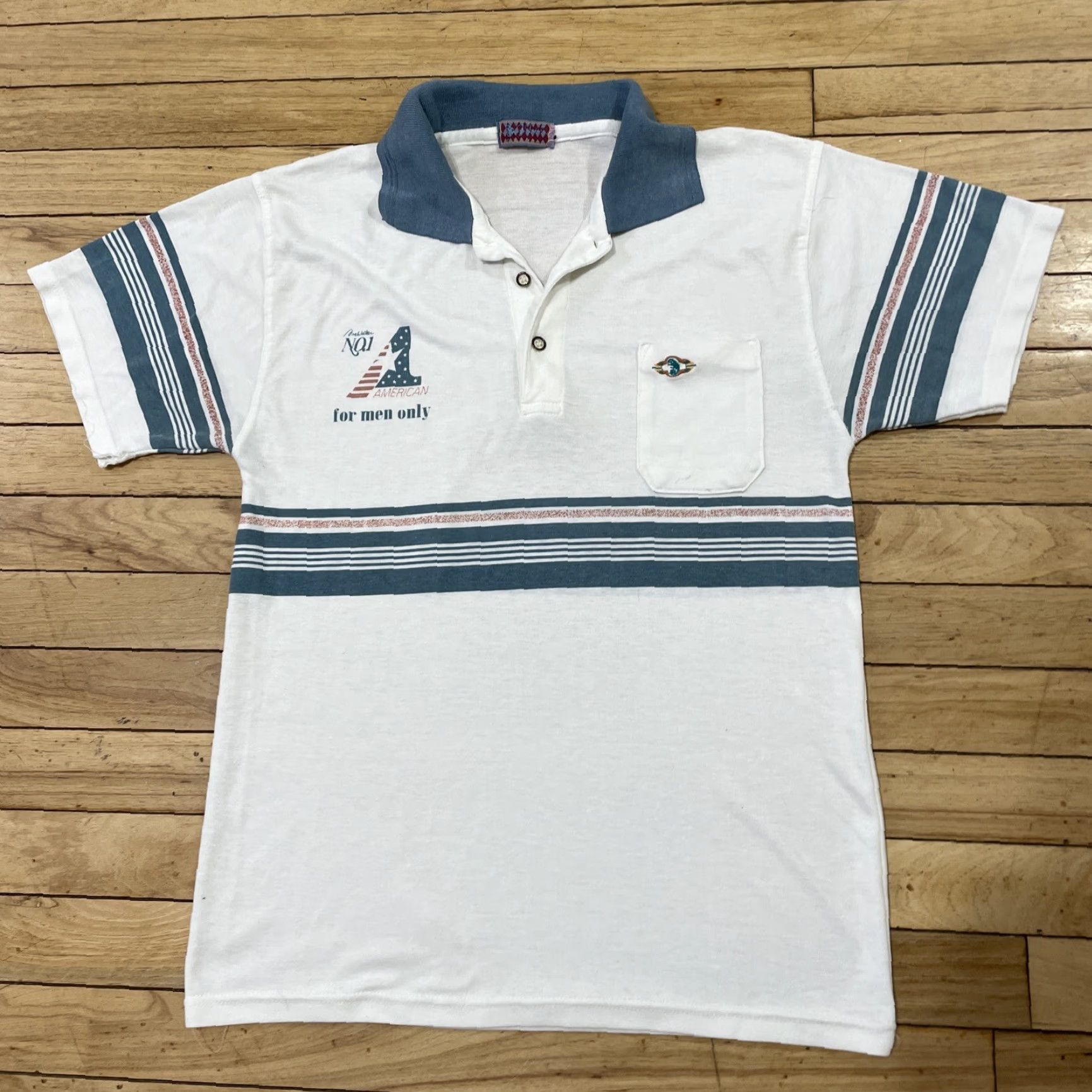 Vintage VINTAGE Polo Shirt Men M American Blue Cotton Blend Knit Button Short Sleeve Collared Geometric Graphic Spellout Classic Stretch Famous 90s? Size US M / EU 48-50 / 2 - 2 Thumbnail