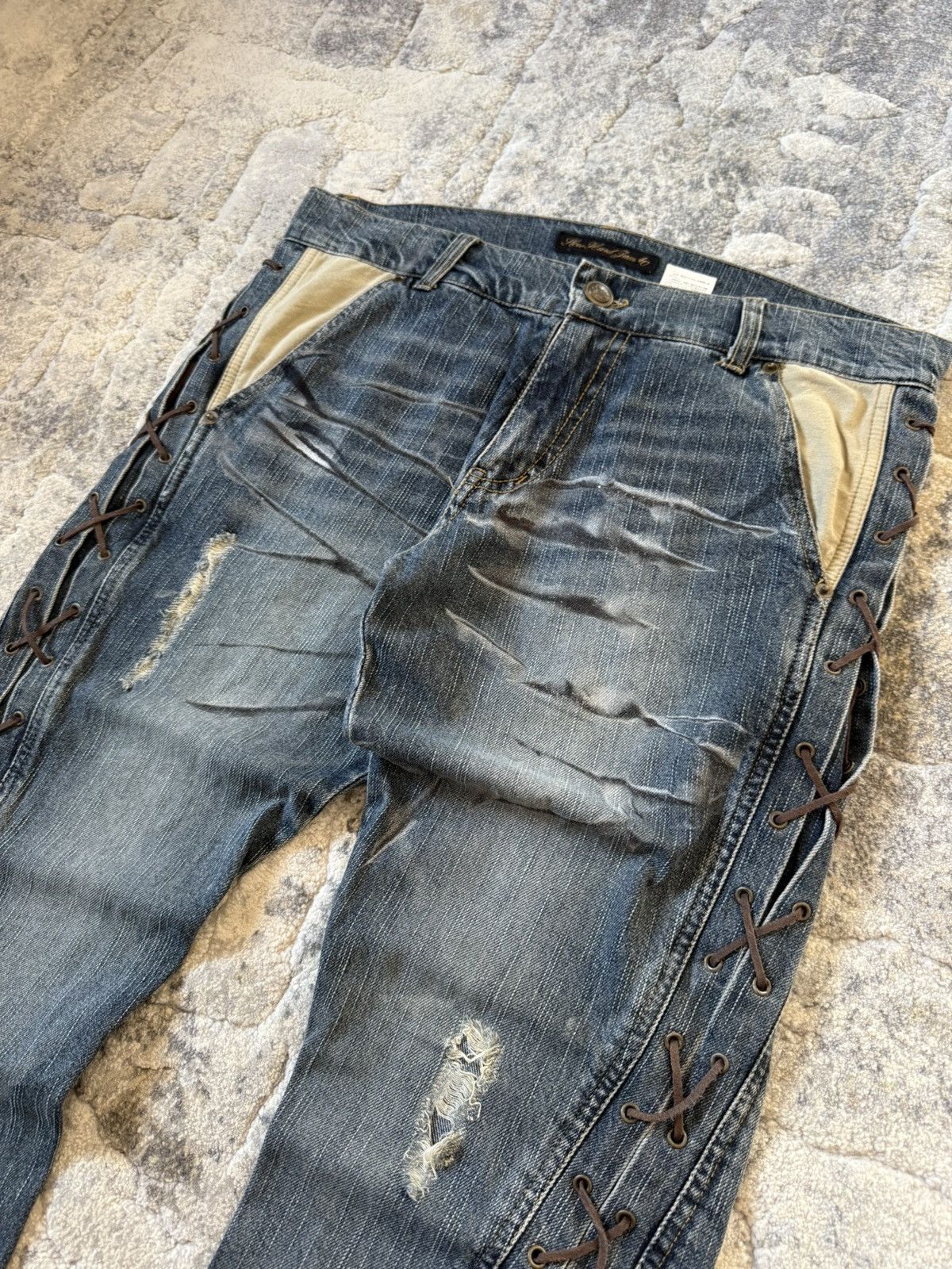 If Six Was Nine Slow Hand Jam 40 Paneled Asymmetrical Lace Up Flared Jeans Size US 32 / EU 48 - 5 Thumbnail