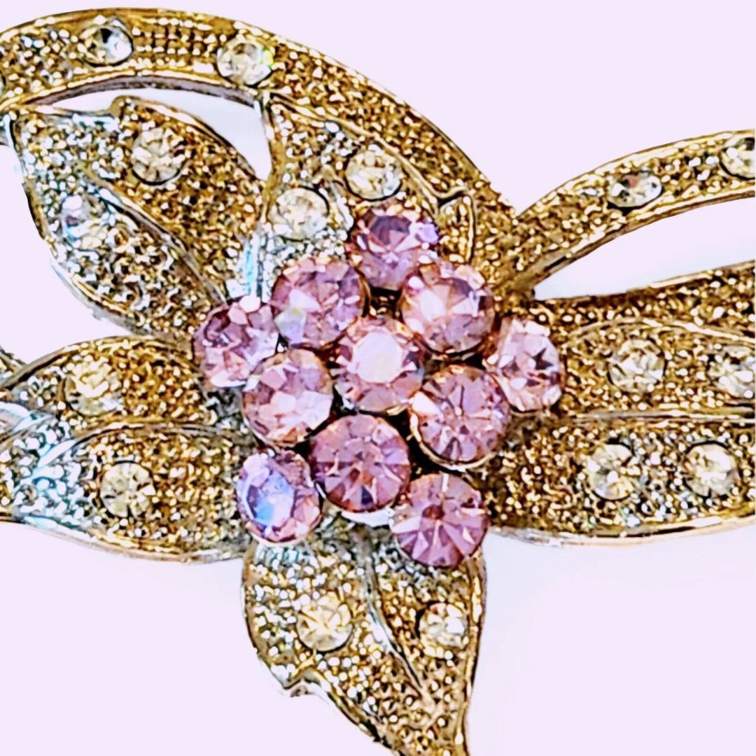 Other Purple & Clear Rhinestone Floral Bouquet Brooch Silver Tone Size ONE SIZE - 2 Thumbnail