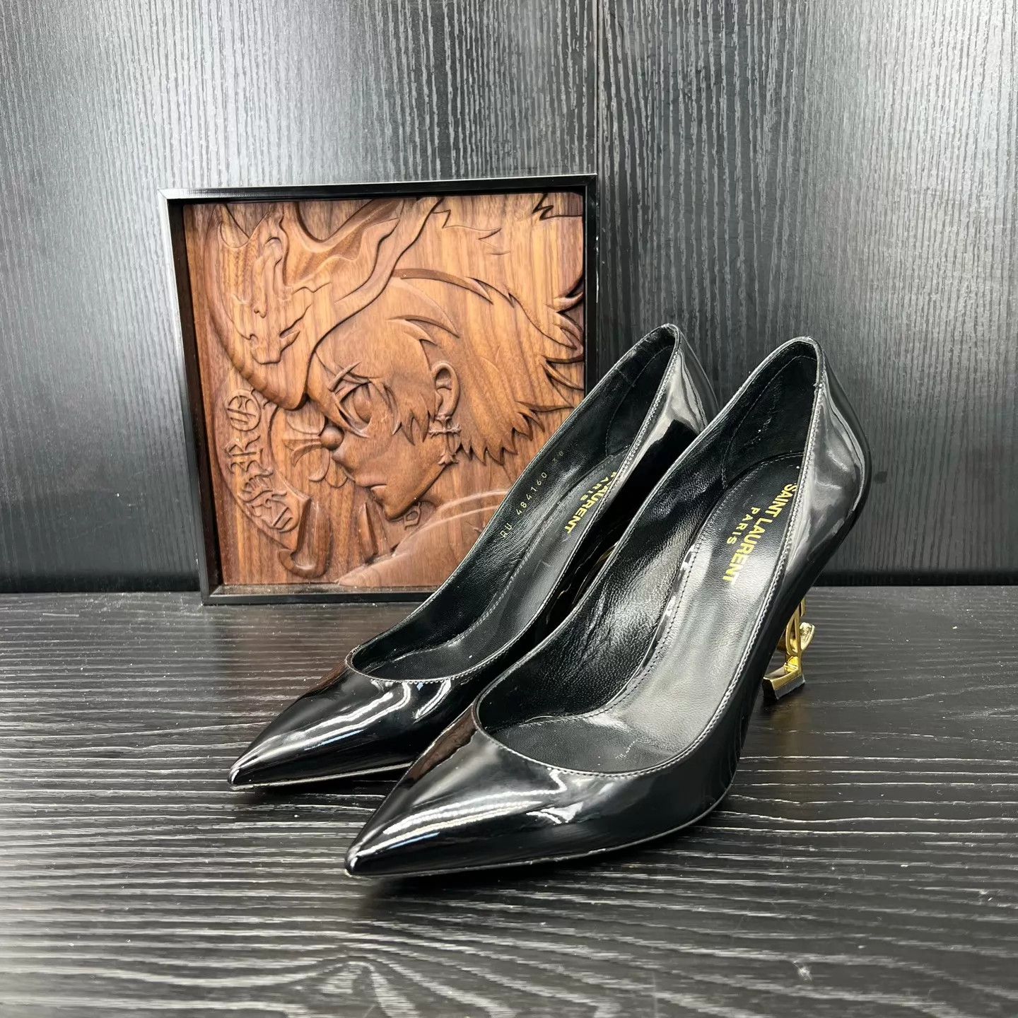 Yves Saint Laurent YSL Opyum Black Gold Heeled Pumps 38 Size US 7.5 / IT 37.5 - 1 Thumbnail
