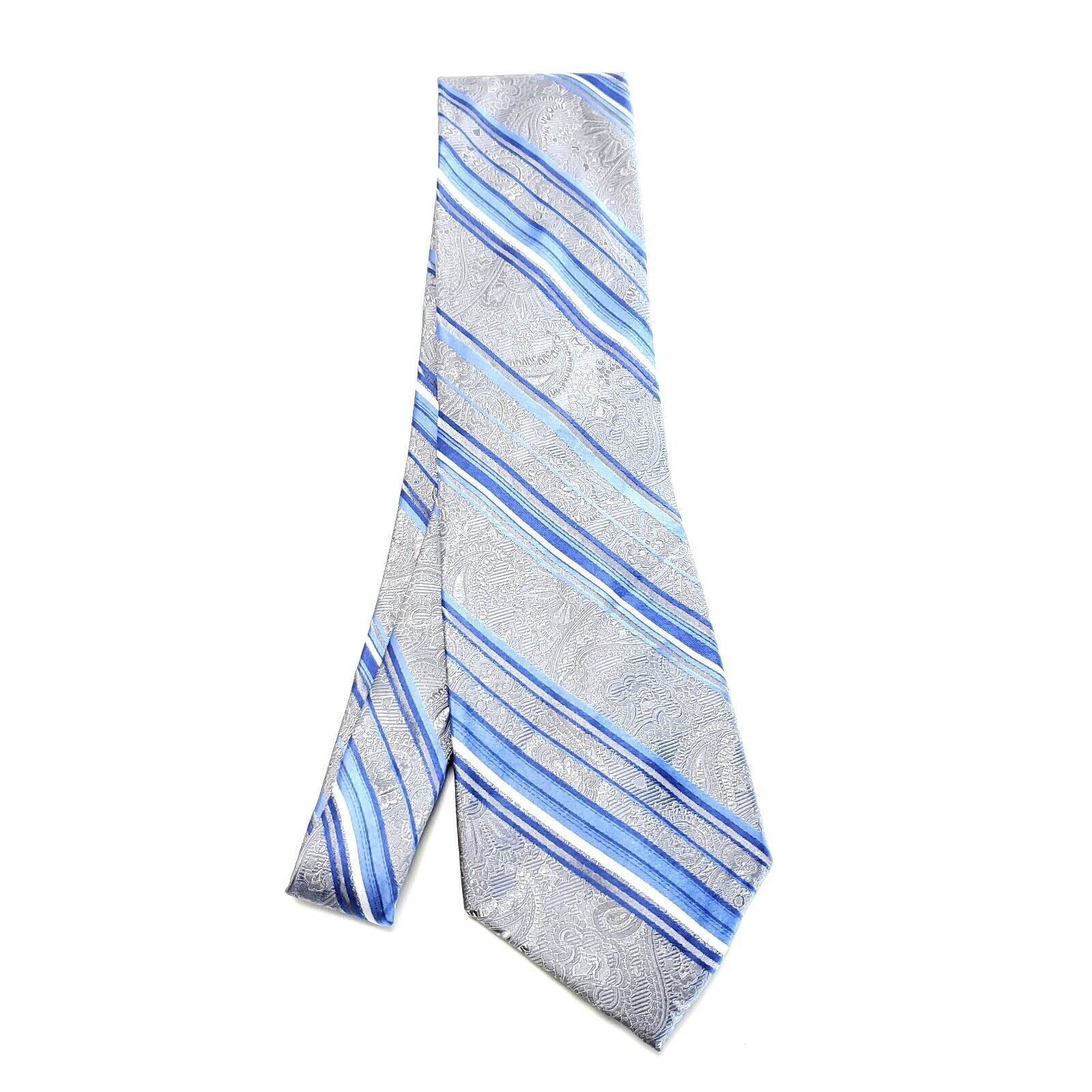 Vintage Antonio Fellini Gray Blue Silk Tie Woven Wide Striped Floral Size ONE SIZE - 6 Thumbnail