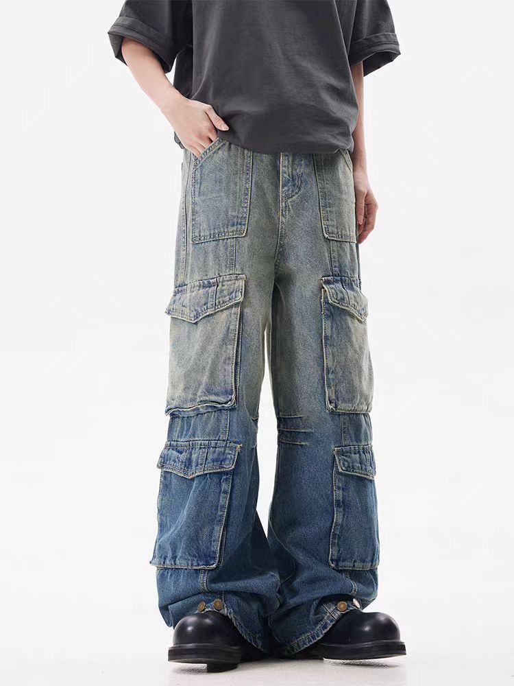 Japanese Brand × Jean Gradient patchwork multi-pocket washed baggy jeans Size US 34 / EU 50 - 2 Thumbnail