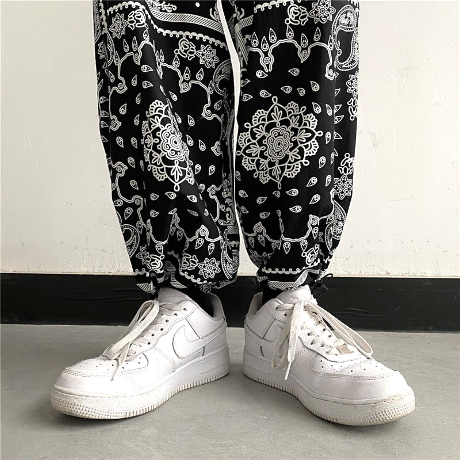 Designer × Vintage Hippie Goth Boho Print Drawstring Baggy Punk Rock Pants Rave Size US 29 - 4 Thumbnail