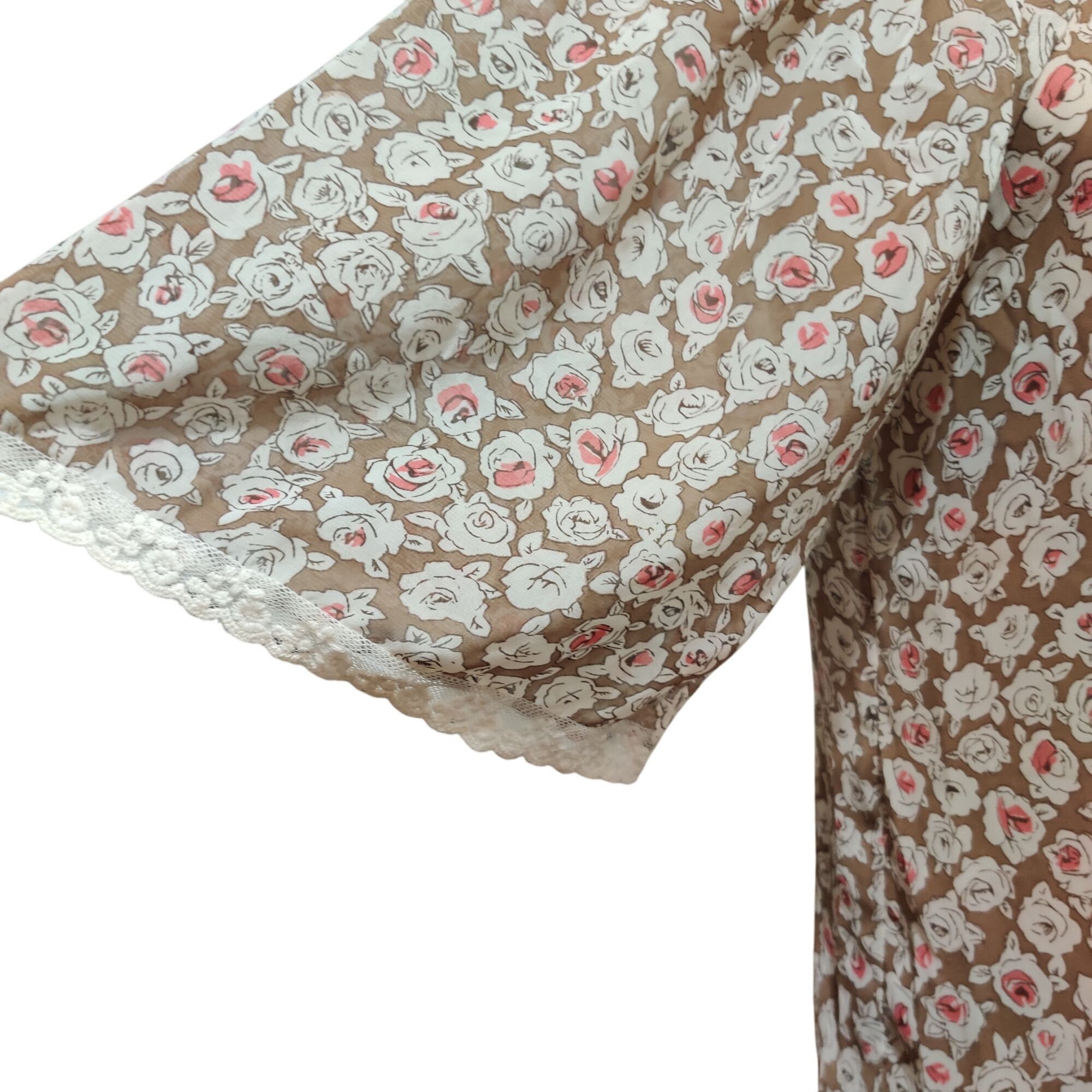Forever 21 Forever 21 Womens Blouse Floral Print Sheer Cottage White Pi Size M / US 6-8 / IT 42-44 - 4 Thumbnail