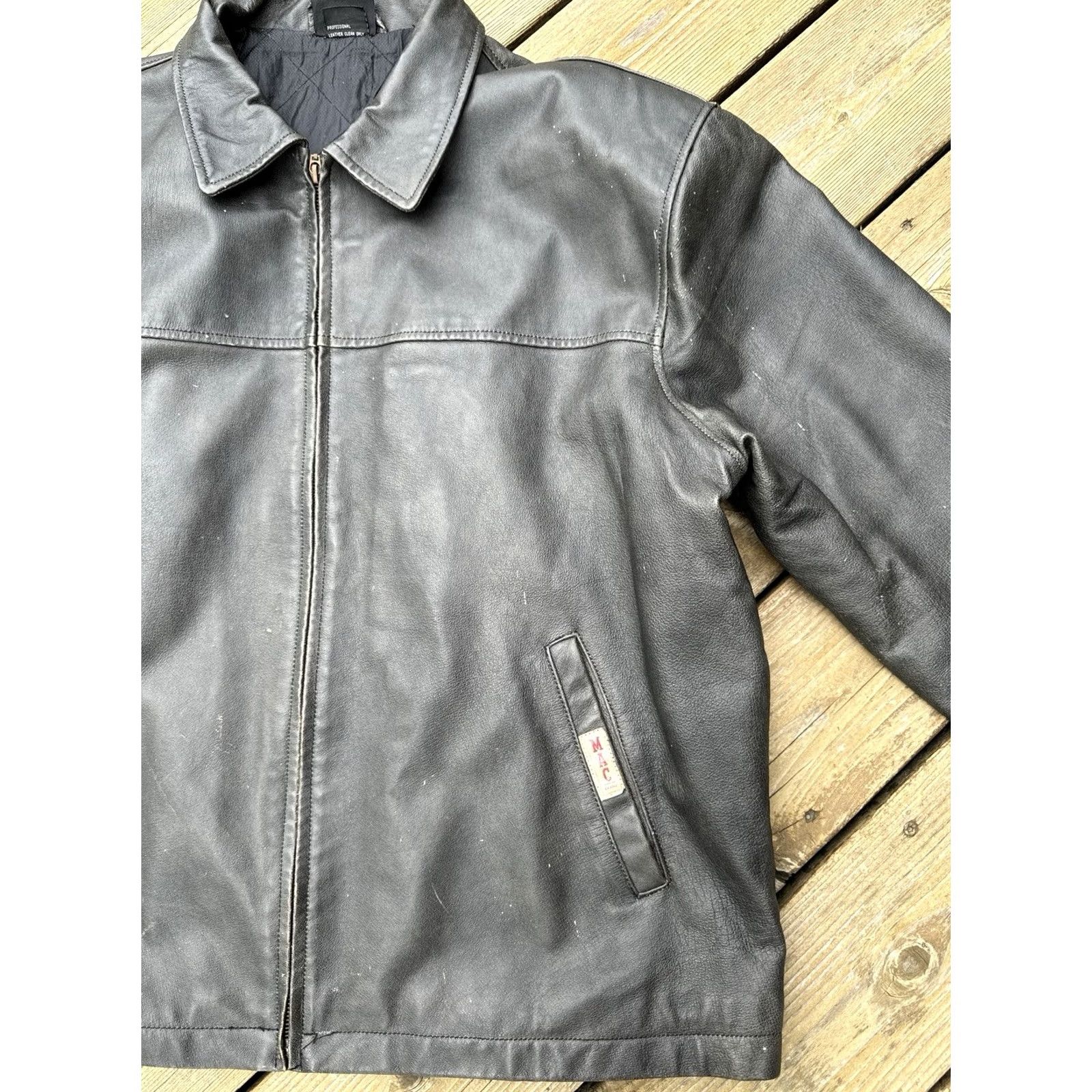 Vintage MAC Tools Leather Jacket Black Zip Coat Quilted Lined Workwear Men’s XL Bomber Jacket Size US XL / EU 56 / 4 - 6 Thumbnail