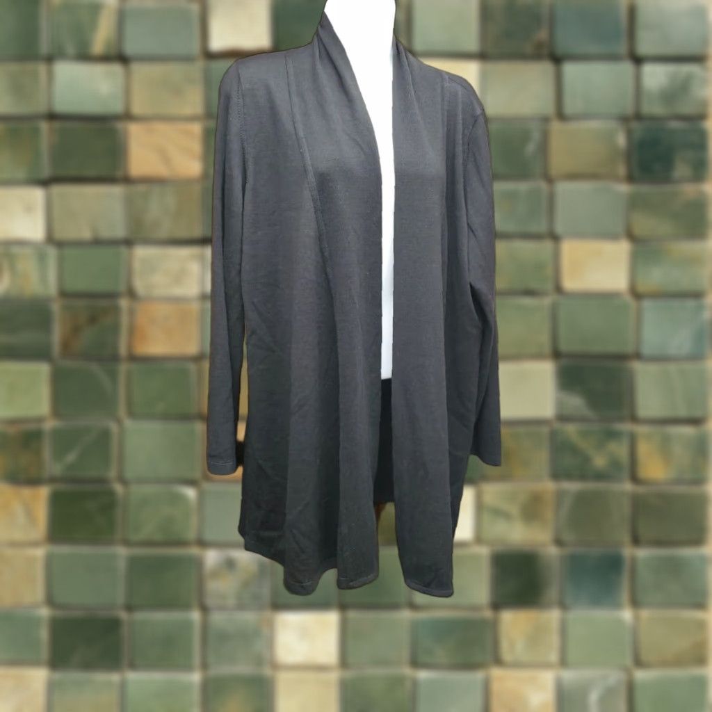 Alfani VINTAGE Alfani Sweater Woman 1X Black 100% Wool Open Front Cardigan Ribbed Minimalist Knit Solid Casual Womens Size XL / US 12-14 / IT 48-50 - 1 Thumbnail