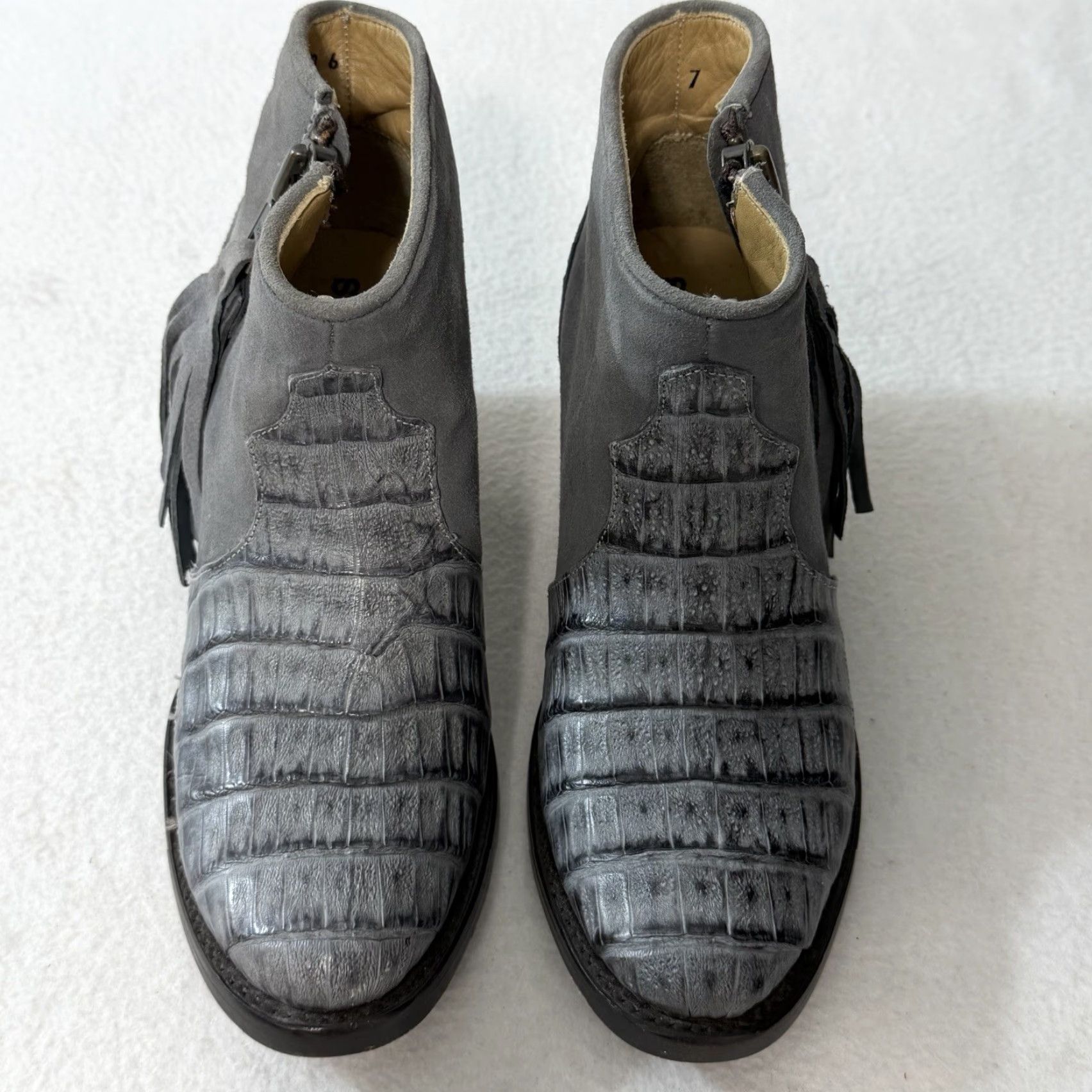 Stetson Stetson Womens Boot Gray Leather Ankle Croc Emboss Fringe Tassels Sz 7 Side Zip Leather Upper M Shaft Casual Shoes Mens Womens Girls Boys Size US 7 / IT 37 - 4 Thumbnail